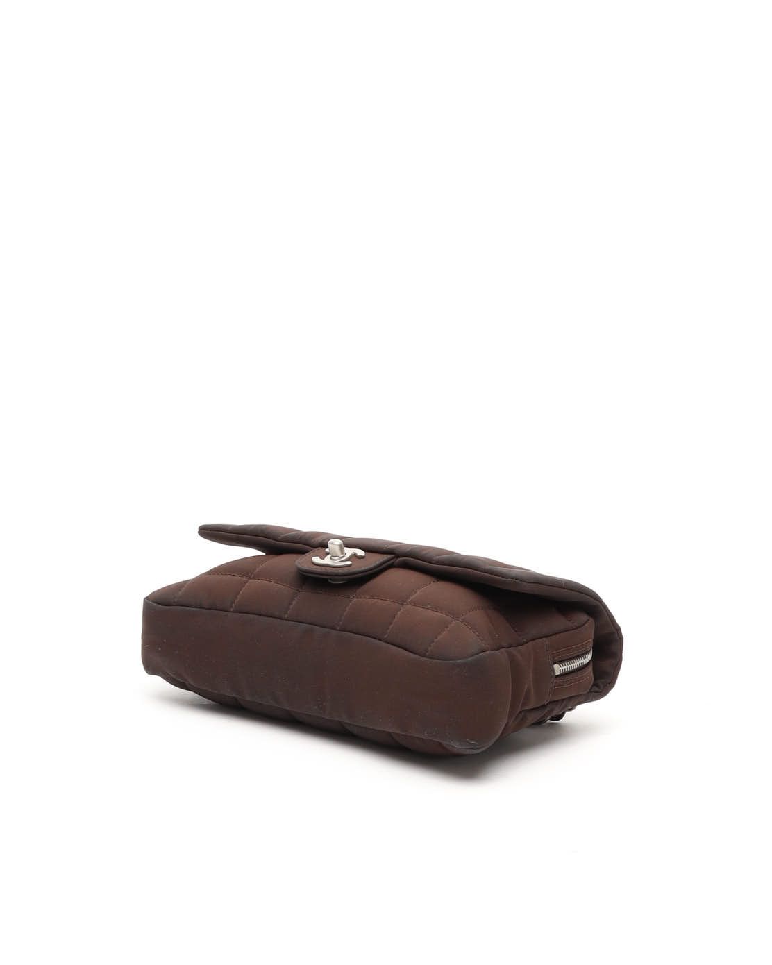 CHANEL Pre-owned Nylon Chocolate Bar Double Flap Bag In Brown