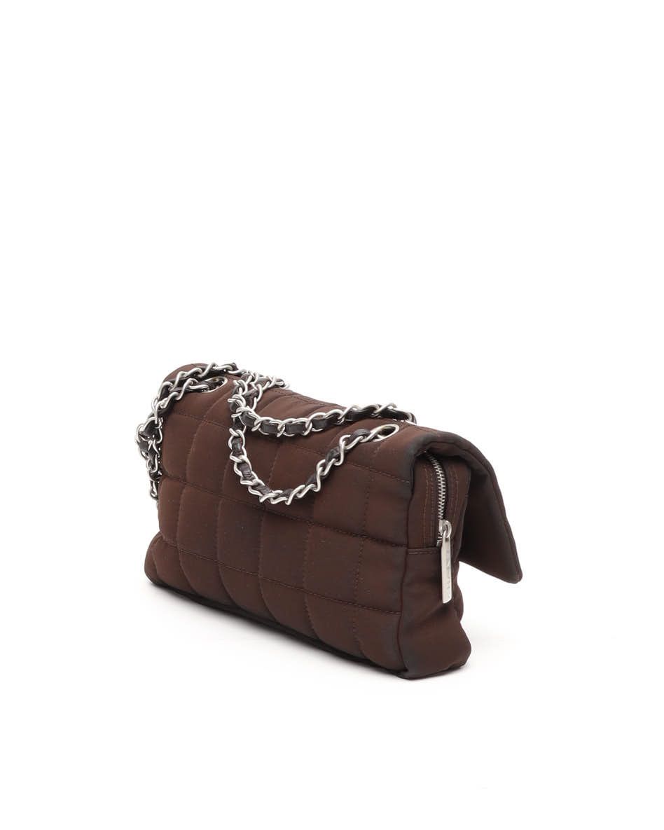 CHANEL Pre-owned Nylon Chocolate Bar Double Flap Bag In Brown