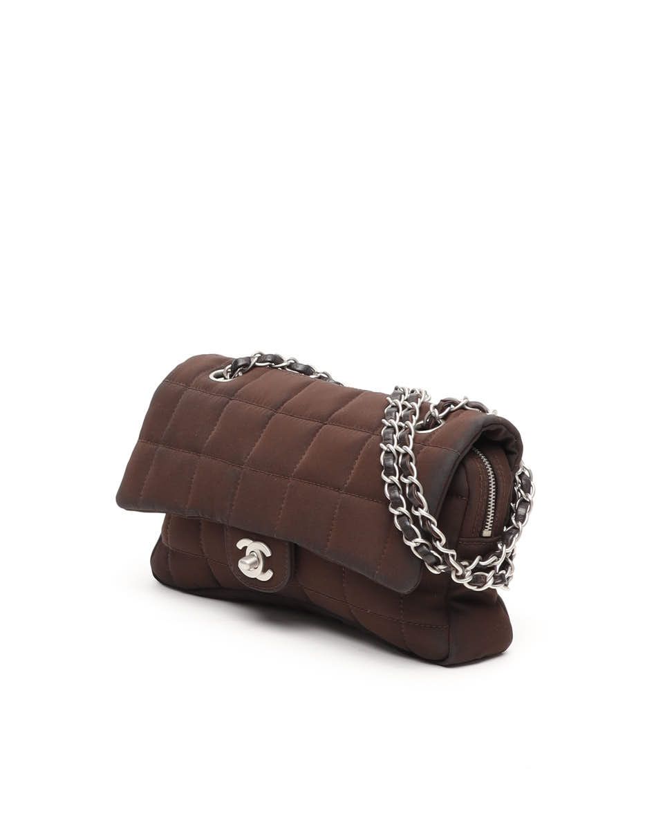 CHANEL Pre-owned Nylon Chocolate Bar Double Flap Bag In Brown