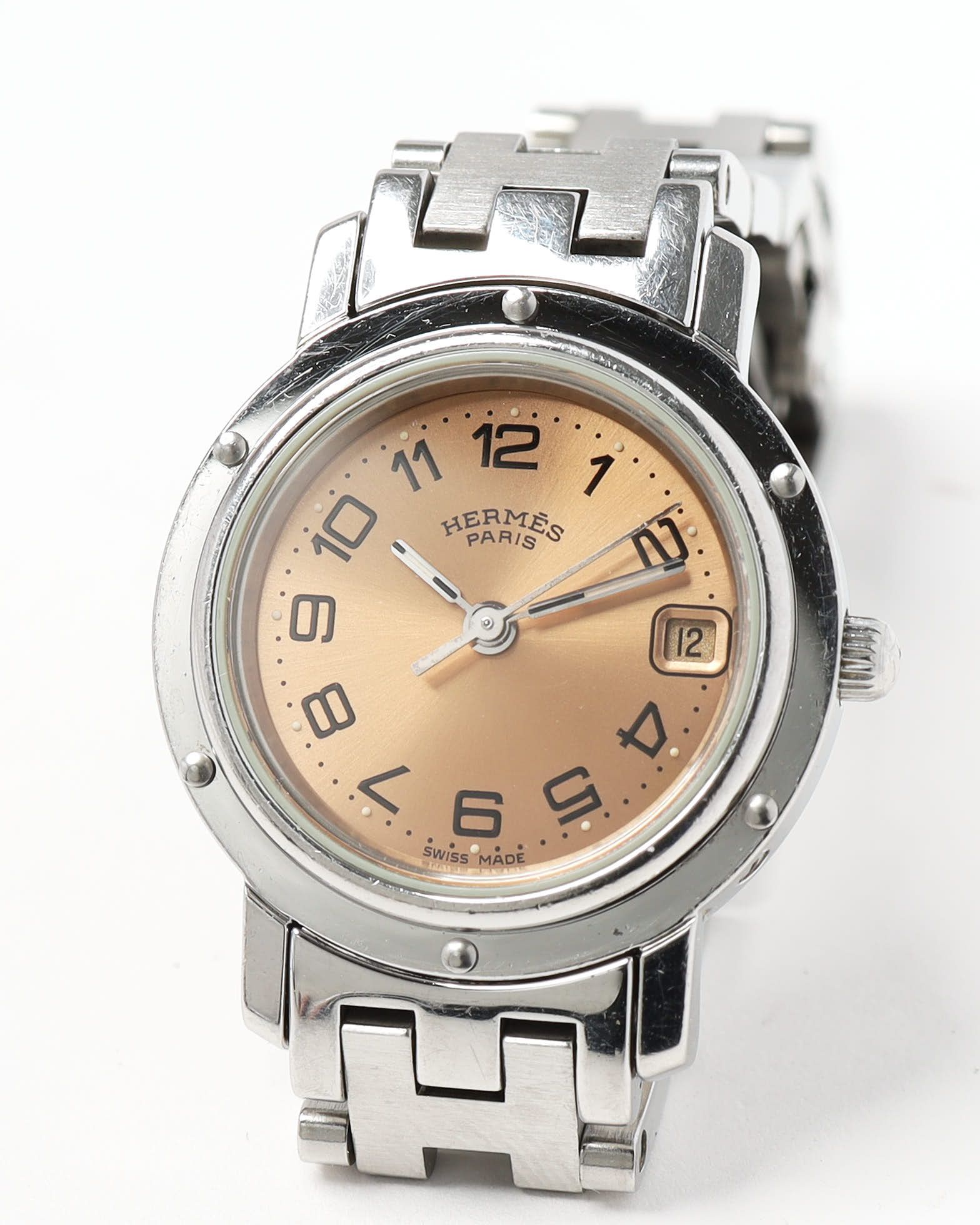 Pre-owned Hermes Hermès Clipper 24mm Full Set 2000 Watch In Pink