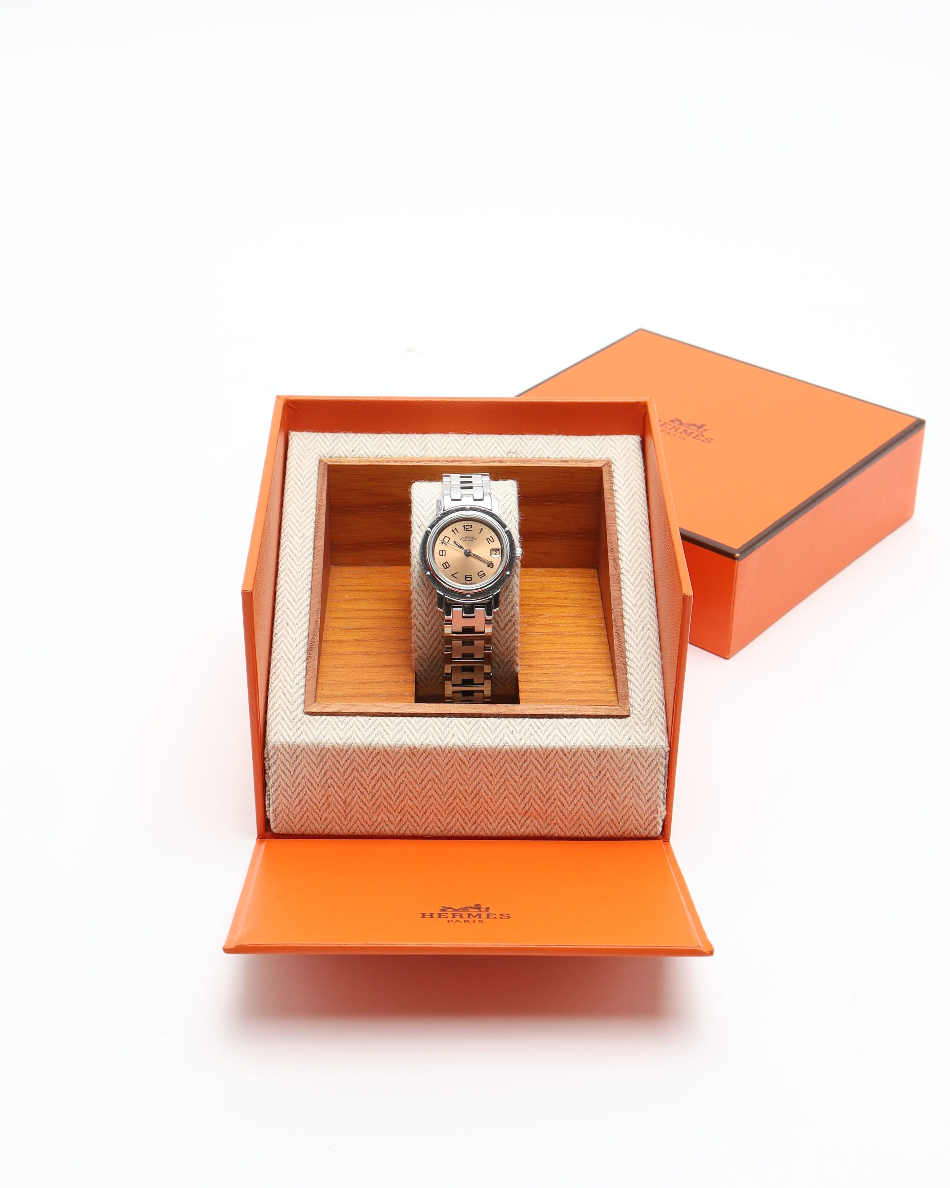 Pre-owned Hermes Hermès Clipper 24mm Full Set 2000 Watch In Pink