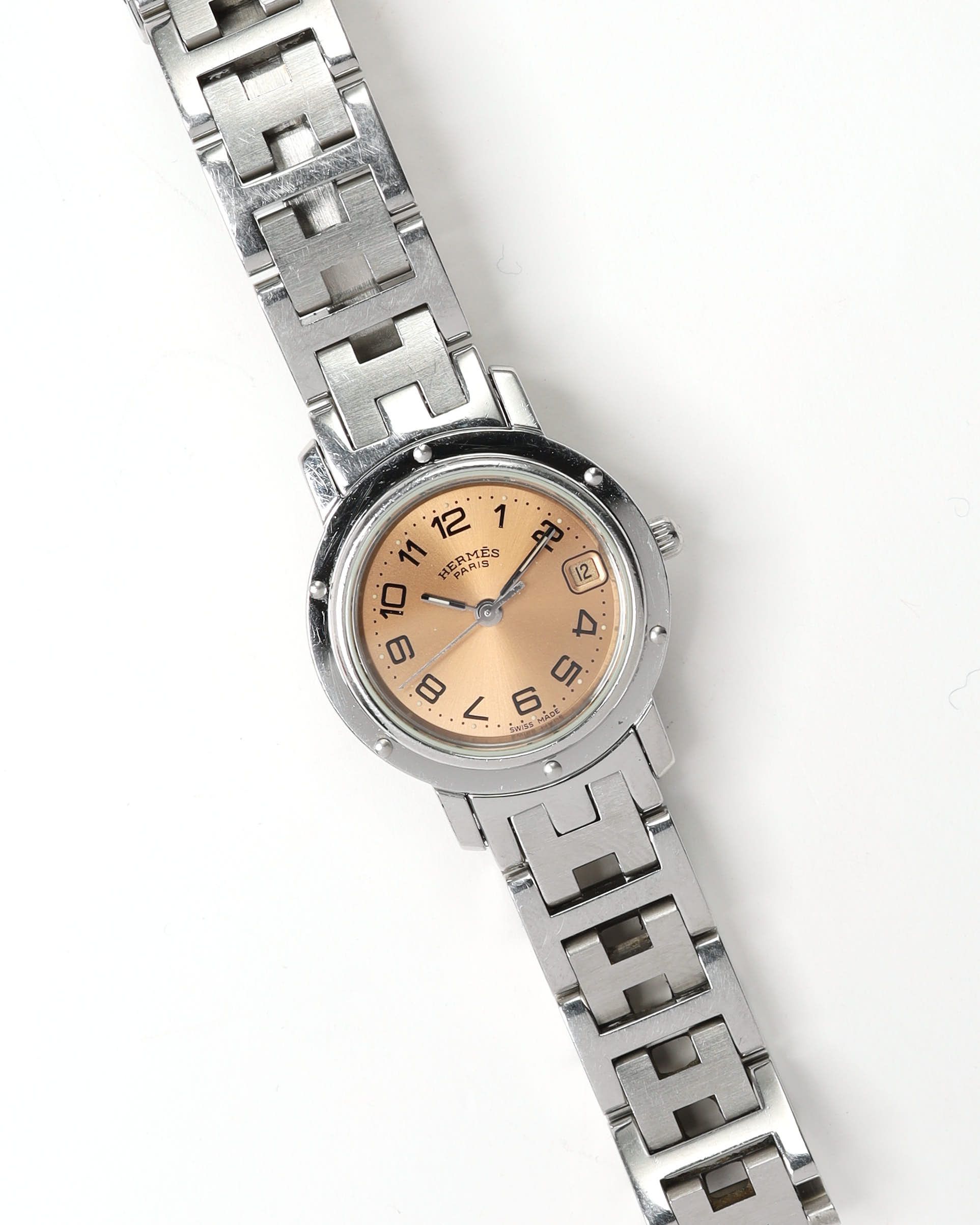 Pre-owned Hermes Hermès Clipper 24mm Full Set 2000 Watch In Pink