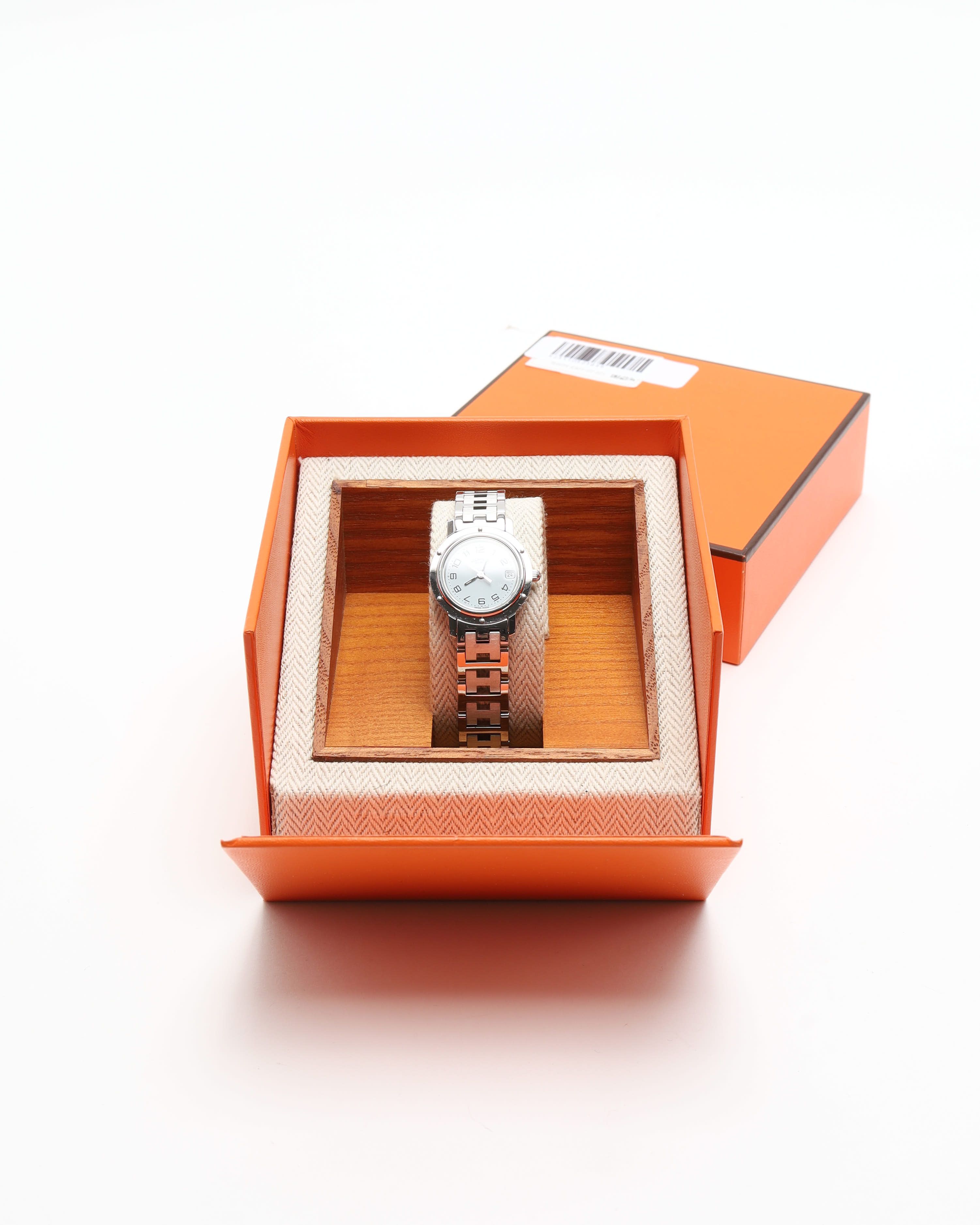 Pre-owned Hermes Hermès Clipper 24mm Full Set 2000 Watch In White