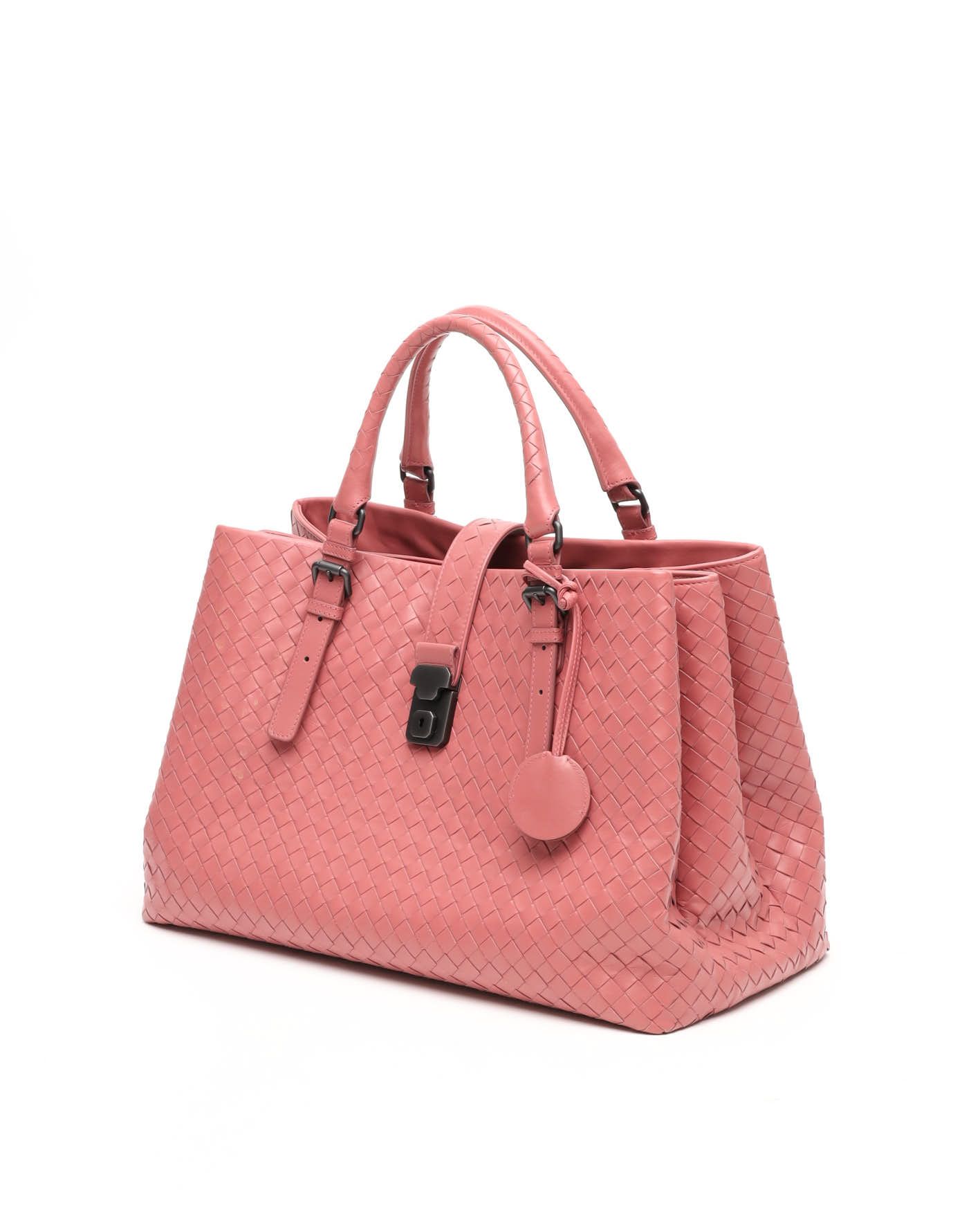 Bottega Veneta Intrecciato Medium Roma Tote Bag In Pink