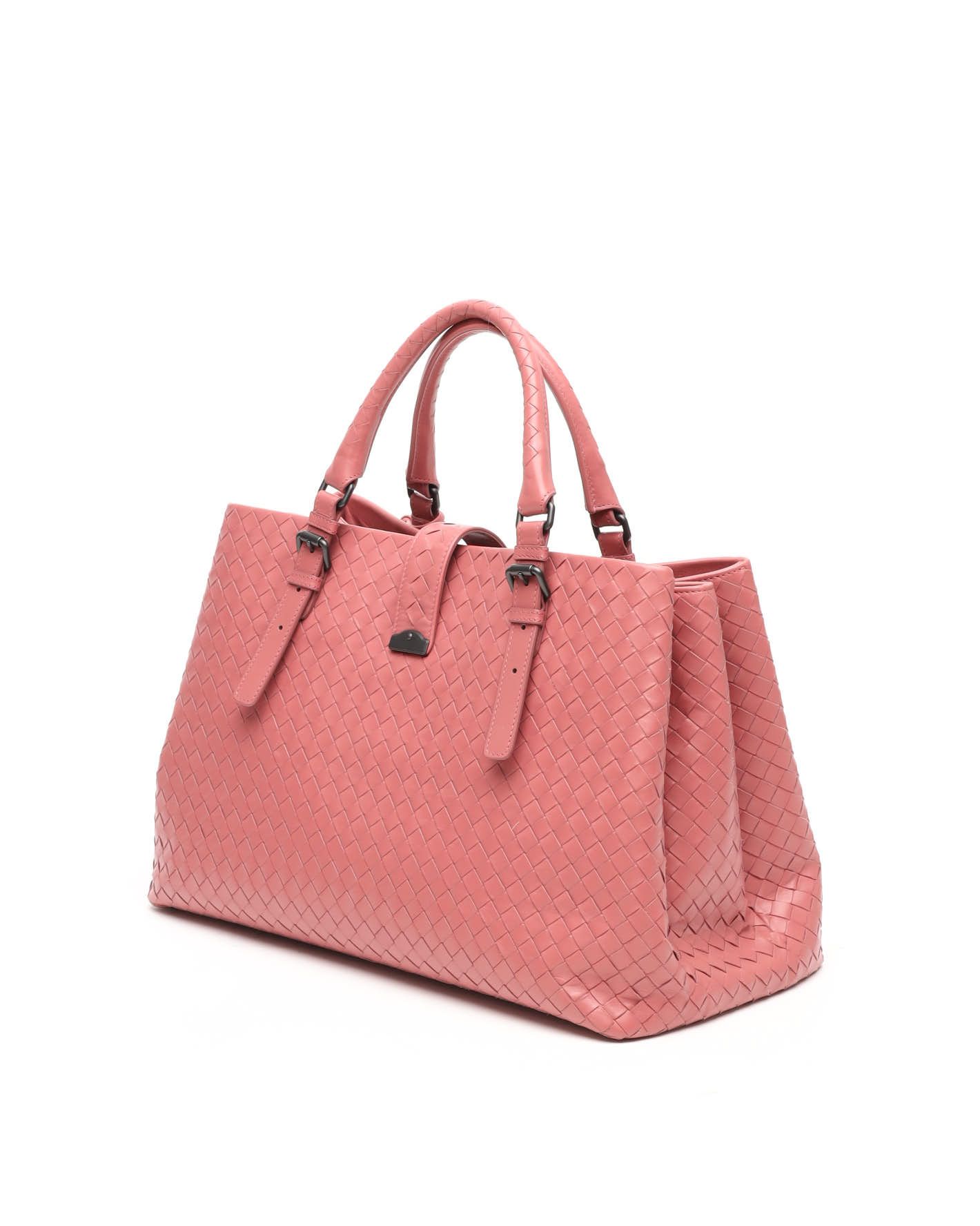 Bottega Veneta Intrecciato Medium Roma Tote Bag In Pink