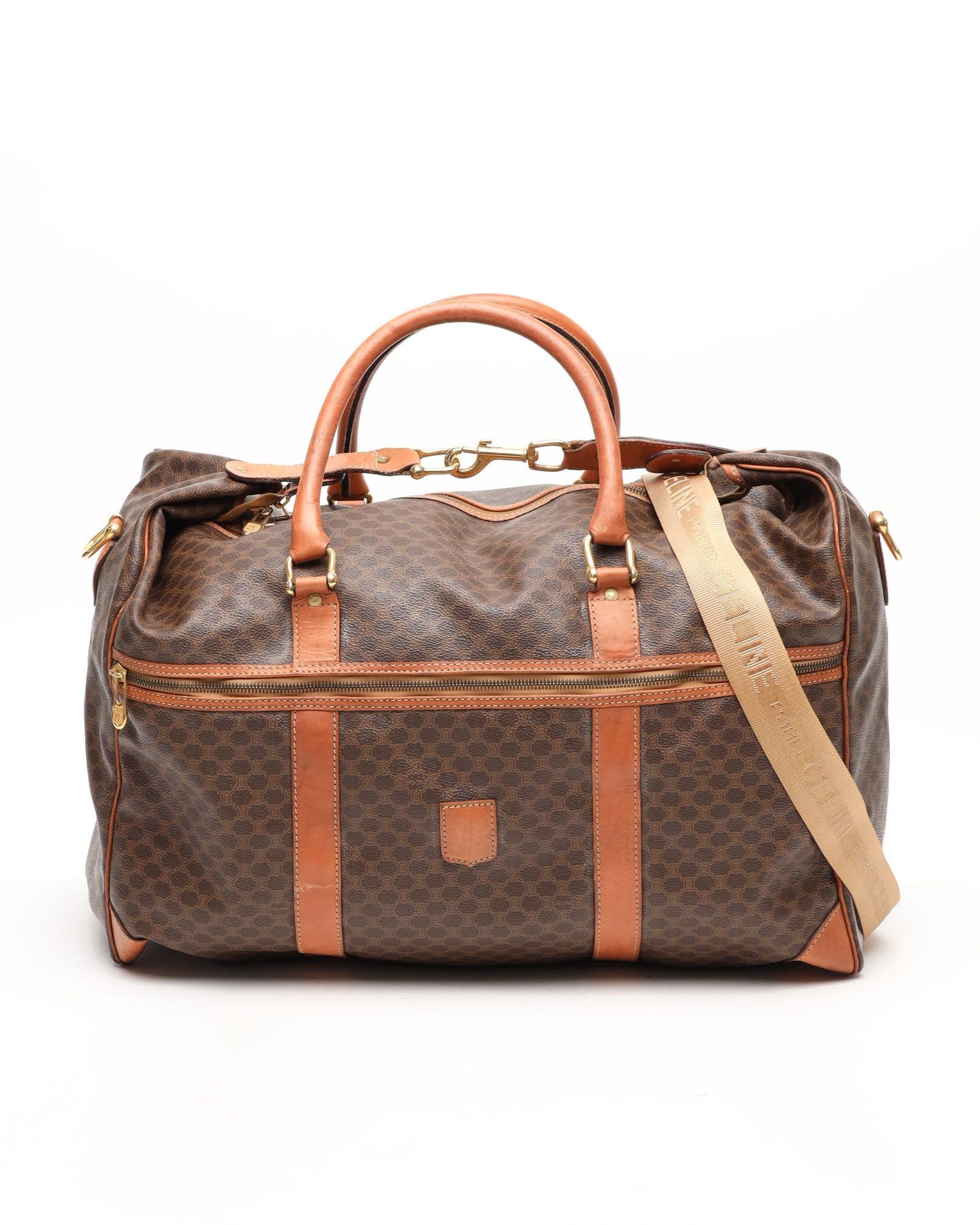 Celine Céline Macadam Boston Weekend Bag In Brown