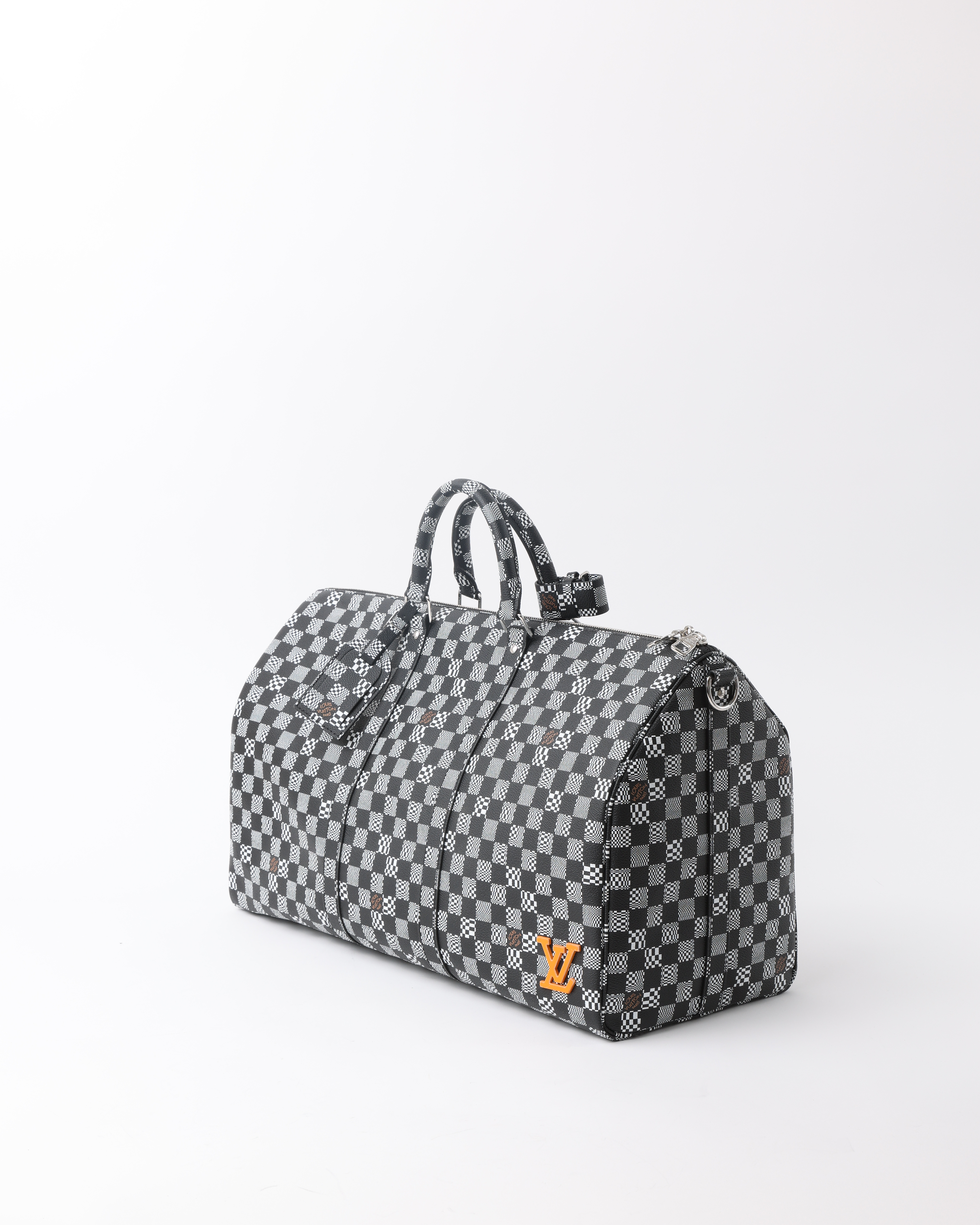 Pre-owned Louis Vuitton Distorted Damier Keepall Bandoulière 50 Weekend Bag In Black