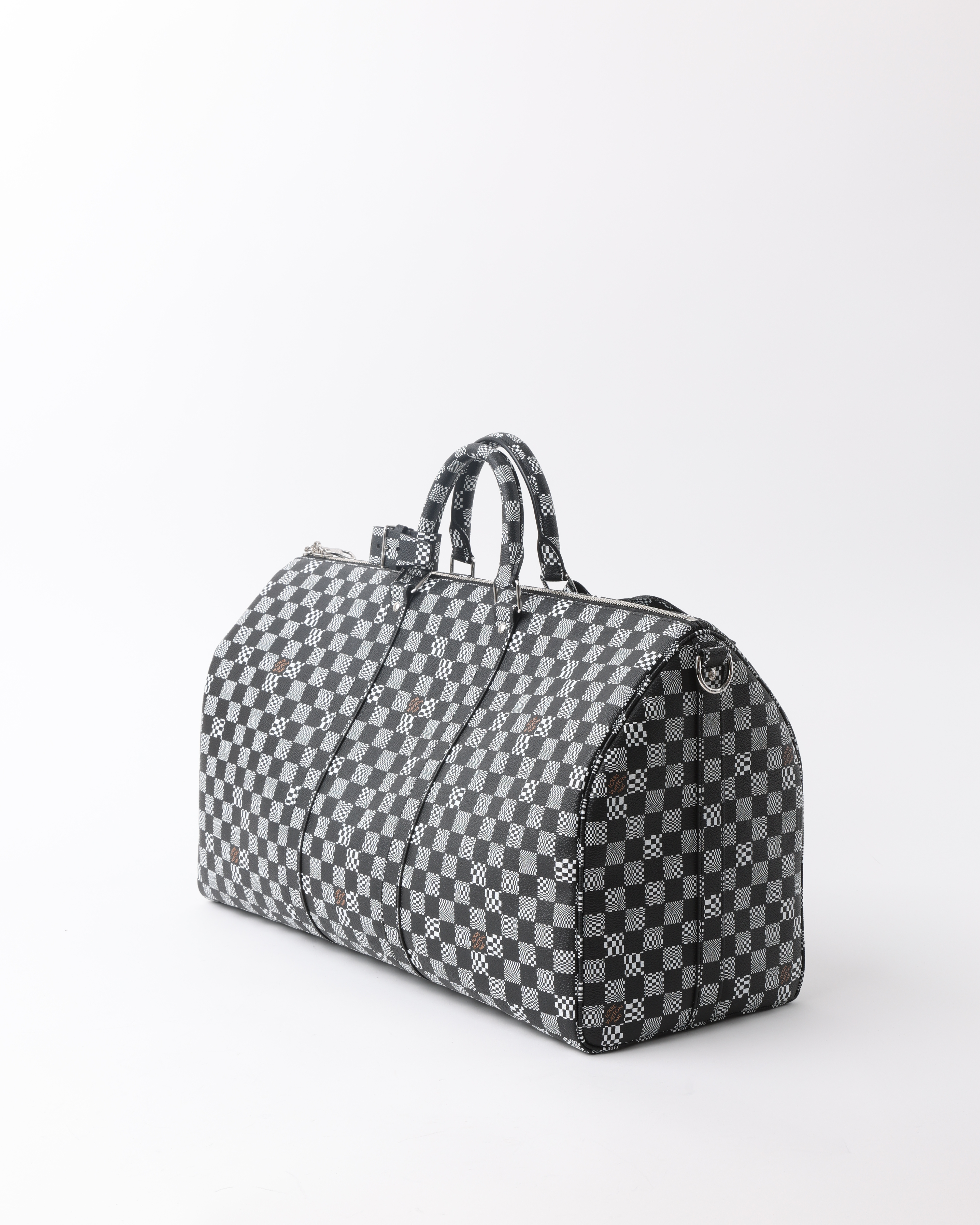 Pre-owned Louis Vuitton Distorted Damier Keepall Bandoulière 50 Weekend Bag In Black