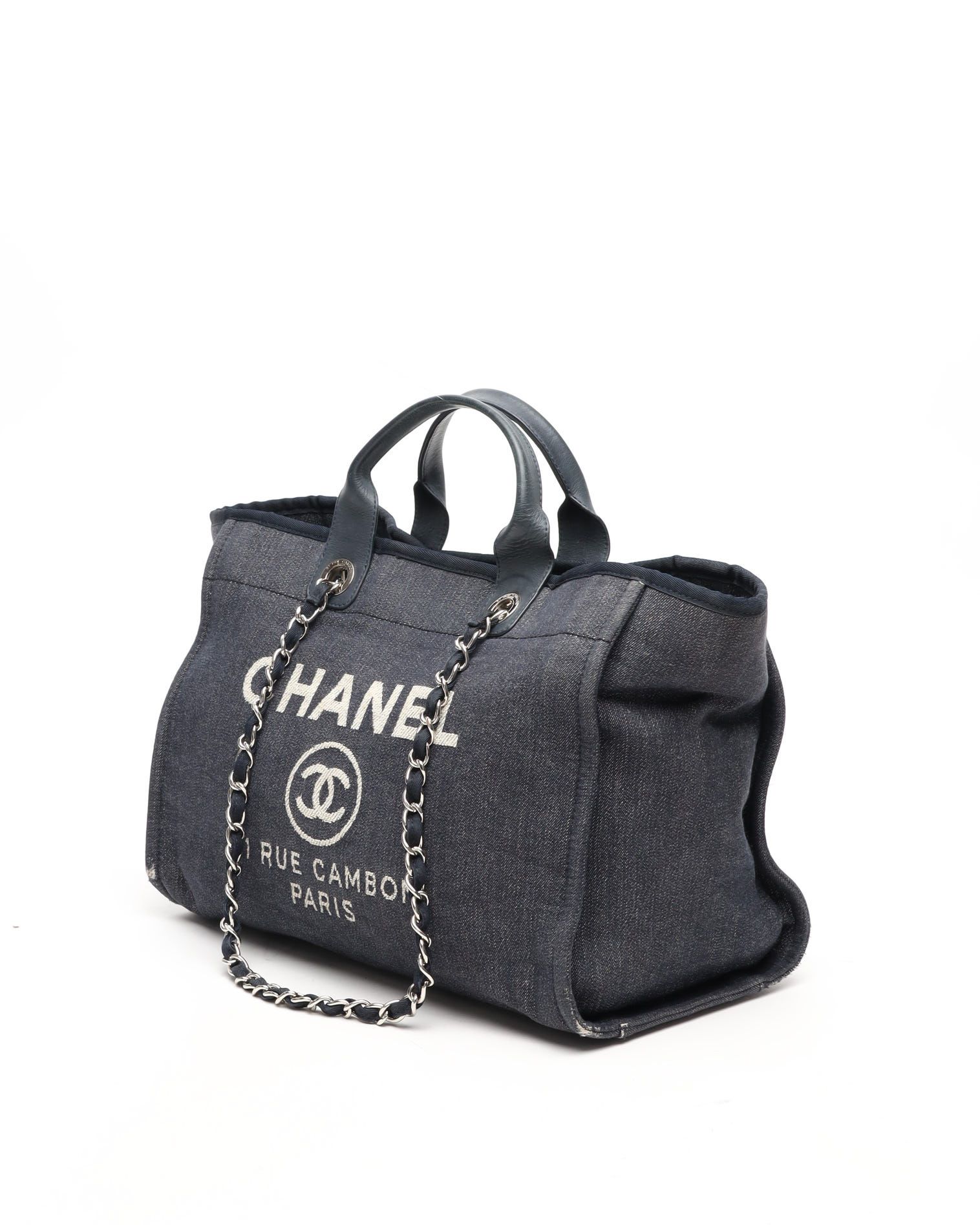 Pre-owned Chanel Denim Deauville Mm Tote Bag In Blue