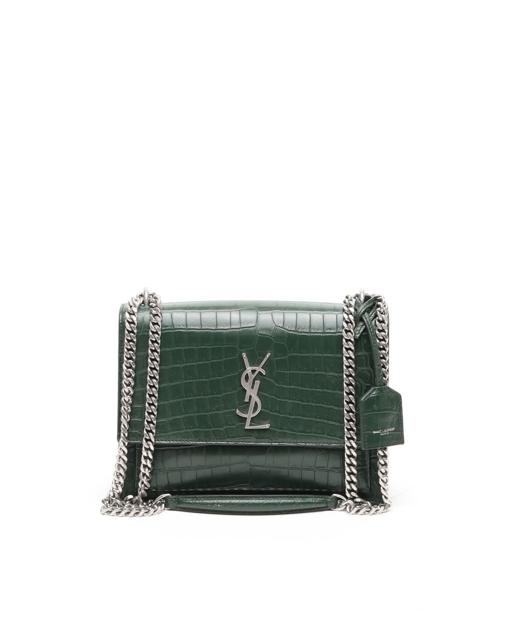 Saint Laurent Medium Croc Sunset Bag In Green