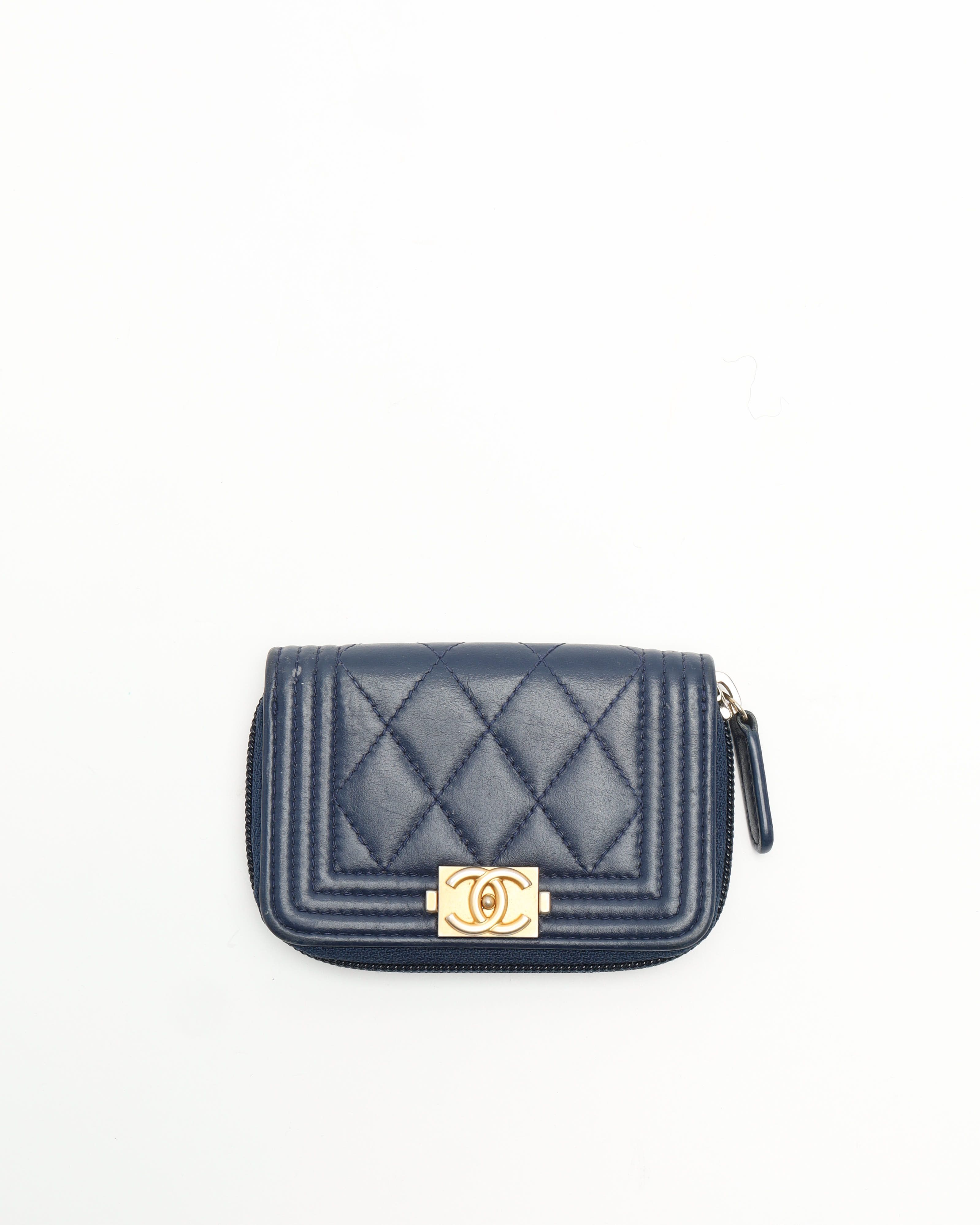 Chanel Boy Lambskin Zip Around Card Holder