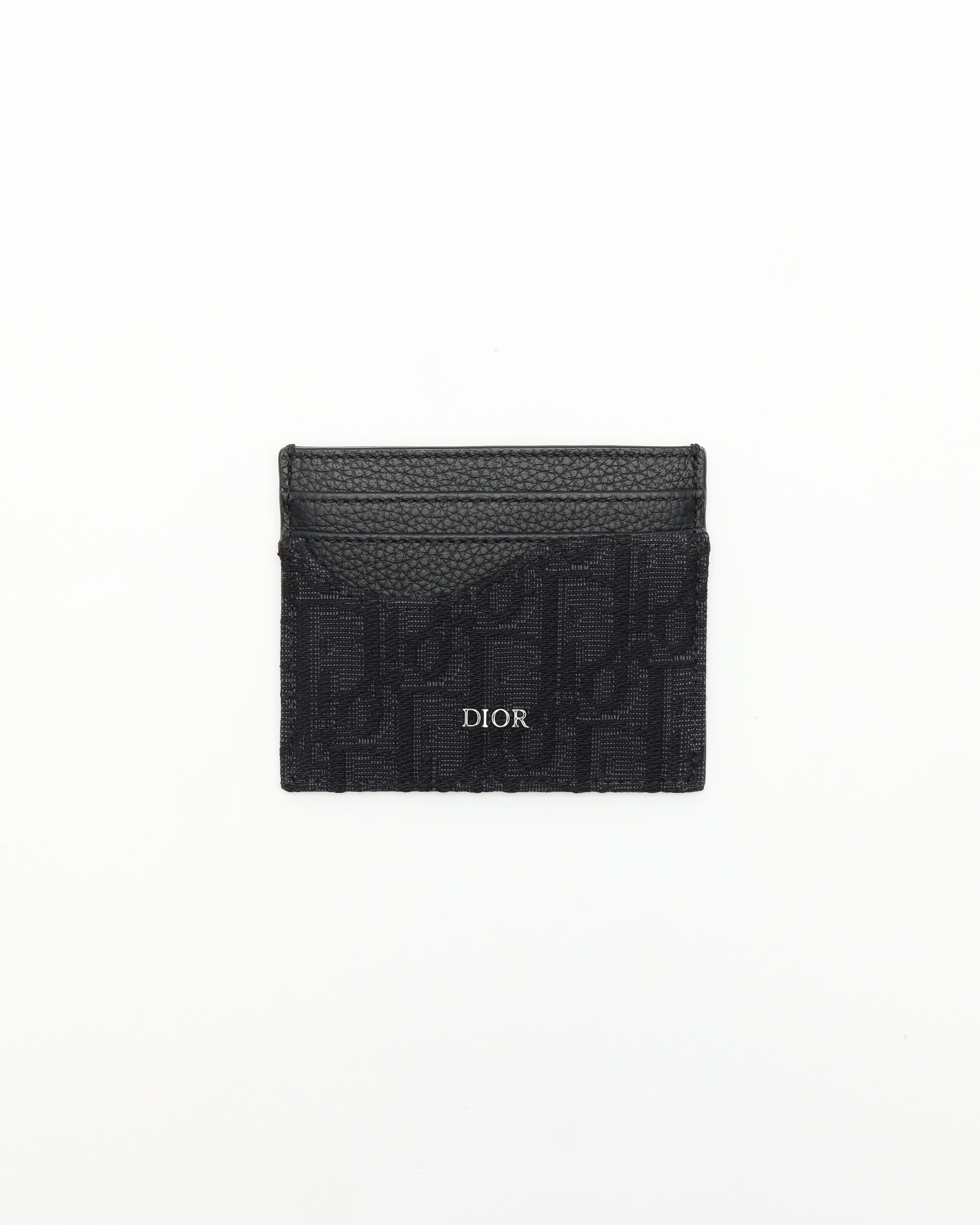 Dior Christian Oblique Canvas And Leather Card Holder In Black