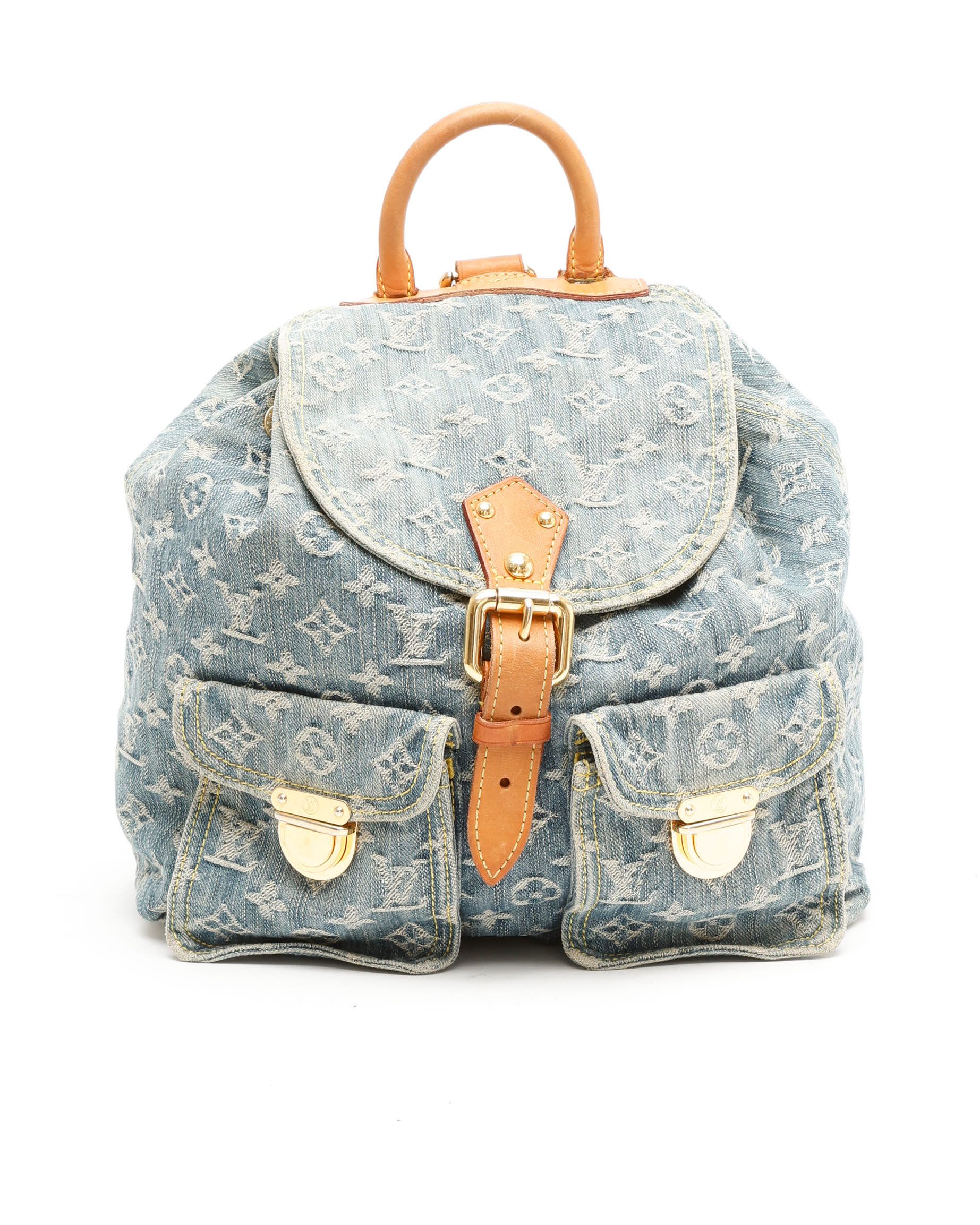 Pre-owned Louis Vuitton Denim Sac A Dos Gm Backpack In Blue