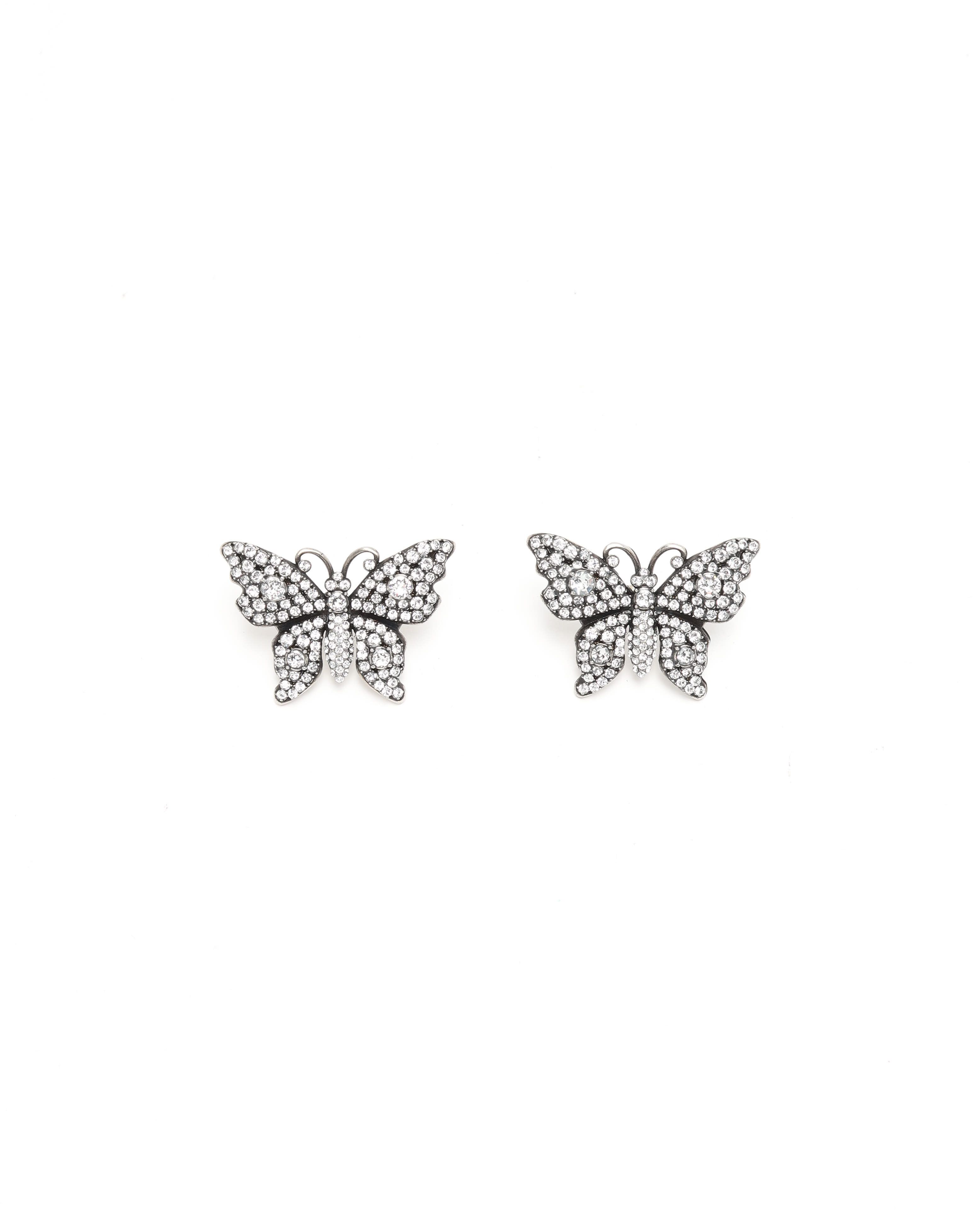 Gucci Butterfly Rhinestone Earrings In Metallic