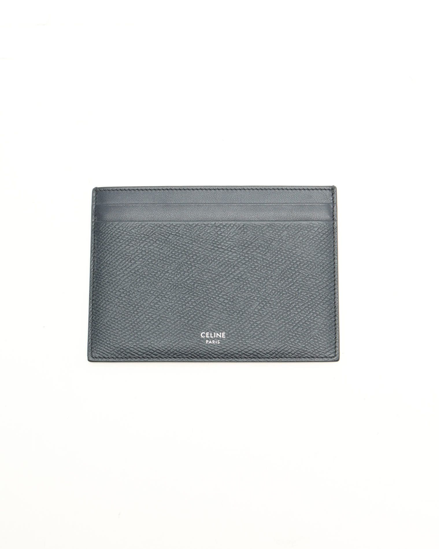 Celine Céline Multifunction Card Holder In Grained Calfskin In Blue