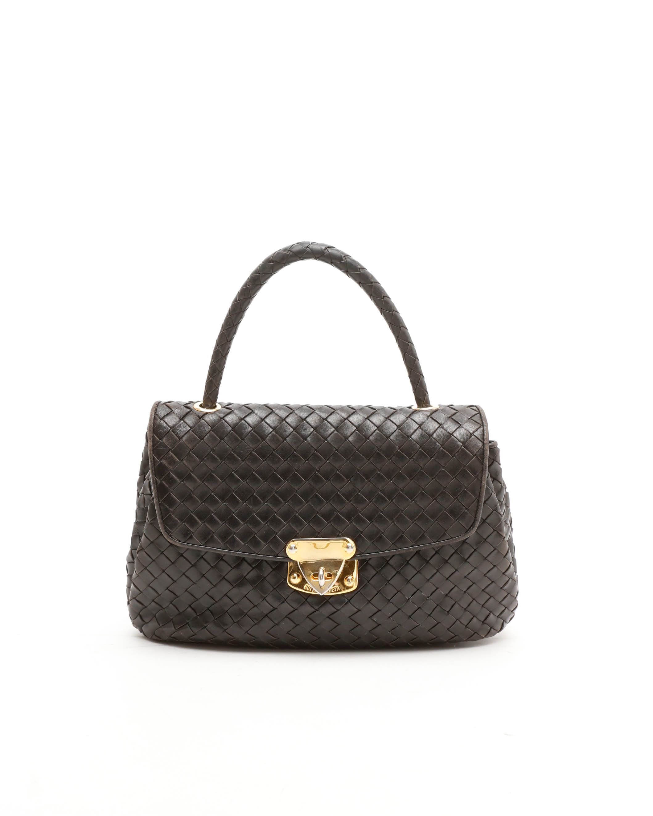 Bottega Veneta Intrecciato Turn Lock Top Handle Bag
