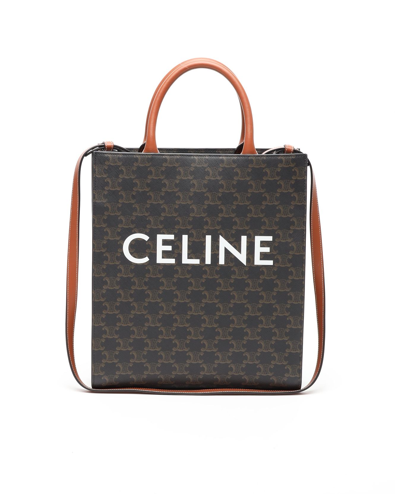 Celine Céline Small Triomphe Vertical Cabas Tote Bag In Brown