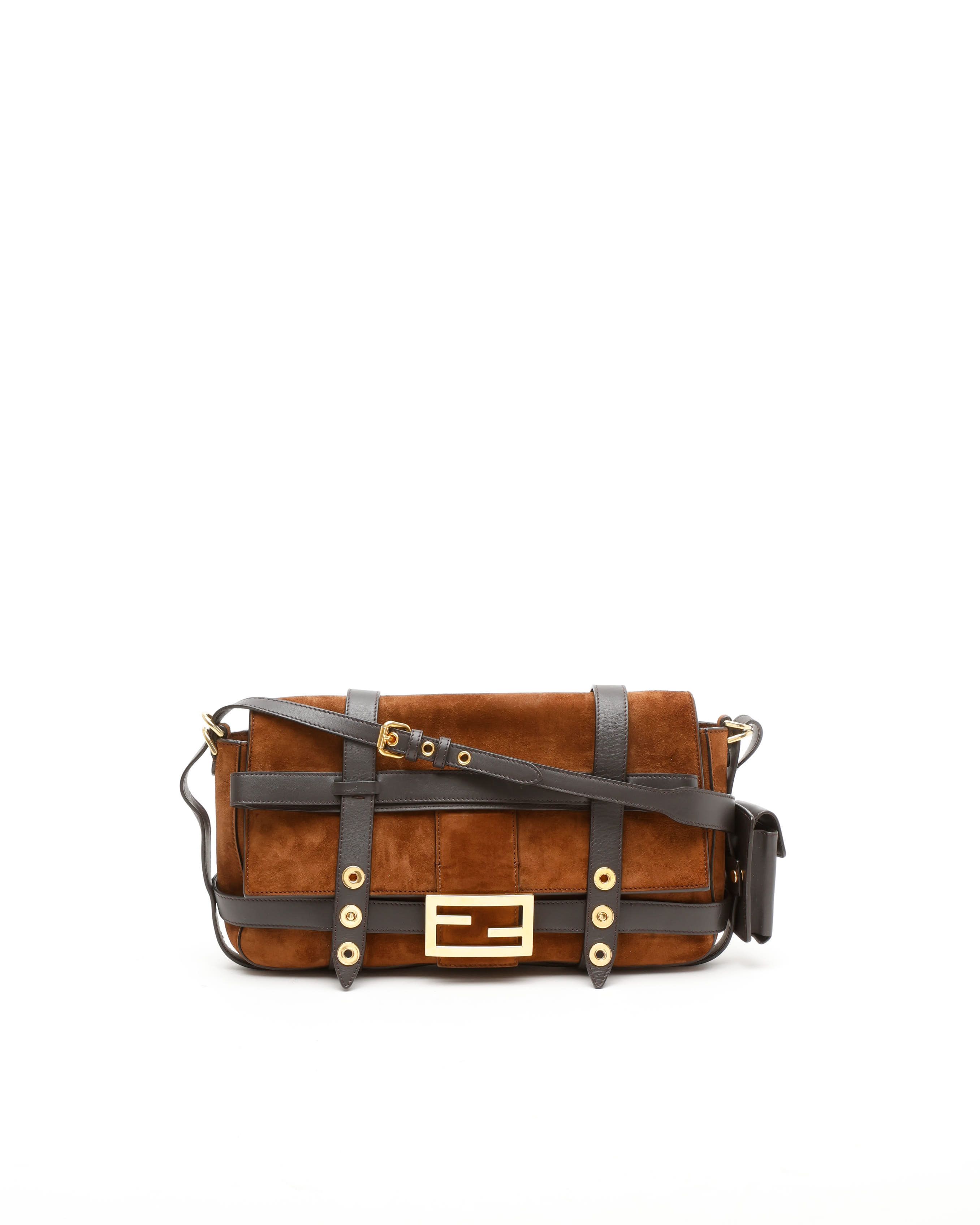 Fendi Suede Baguette Cage Shoulder Bag