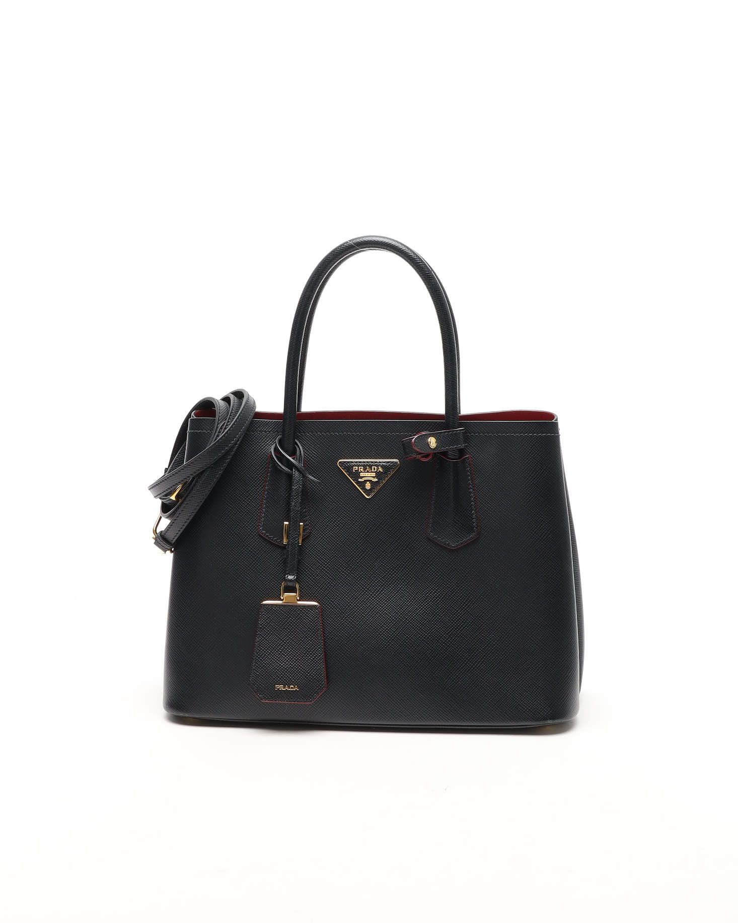 Prada Medium Saffiano Panier Bag In Black