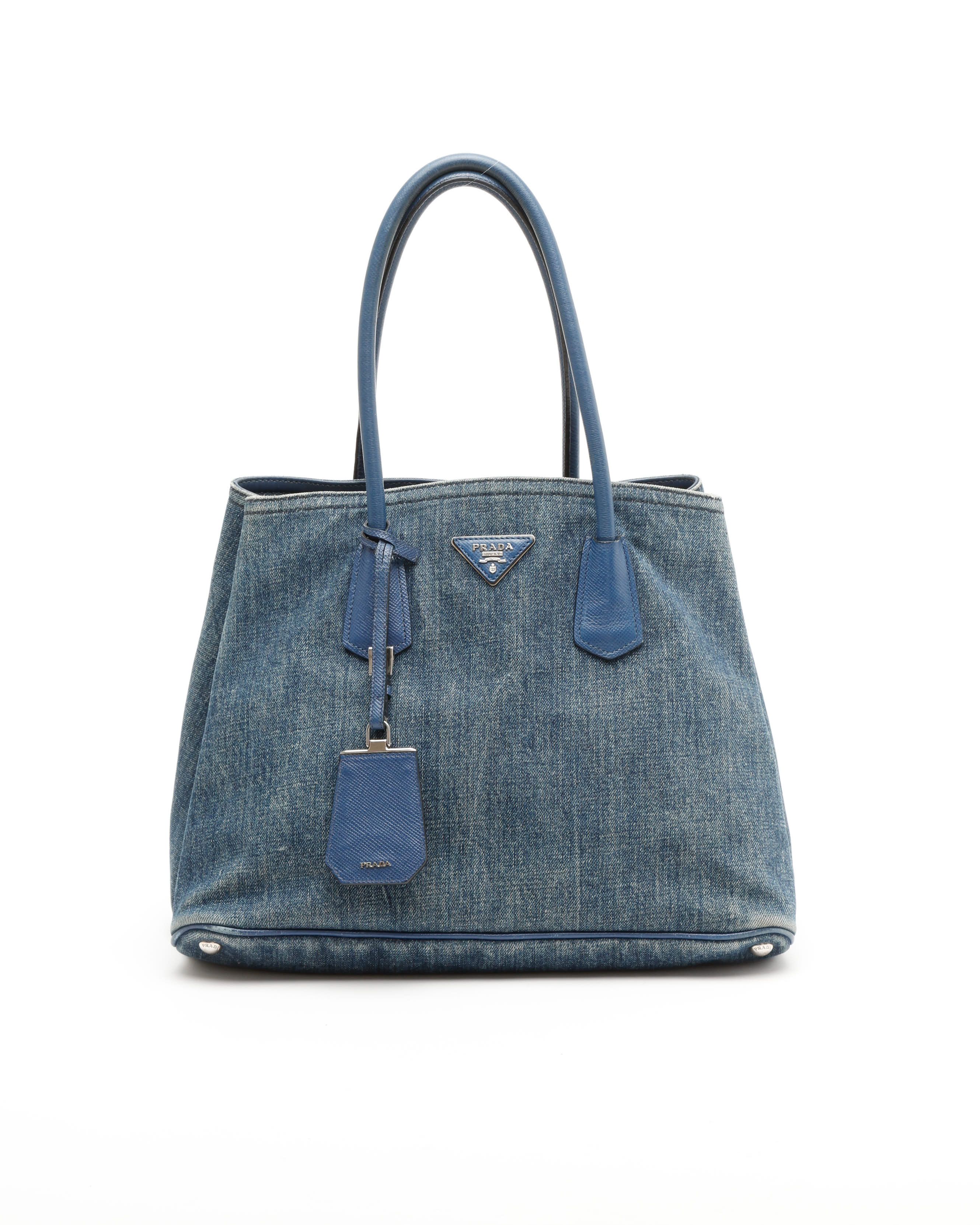 Prada Large Double Saffiano Denim Tote Bag