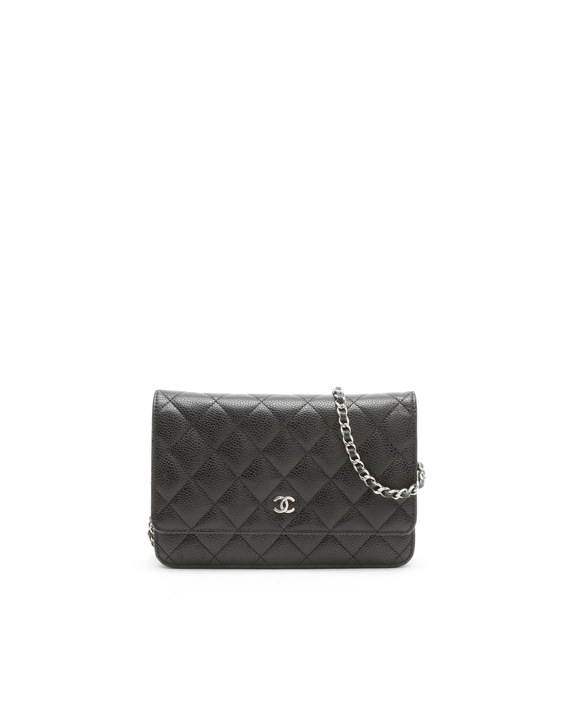 Pre-owned Chanel Classic Caviar Wallet On Chain Bag In Black