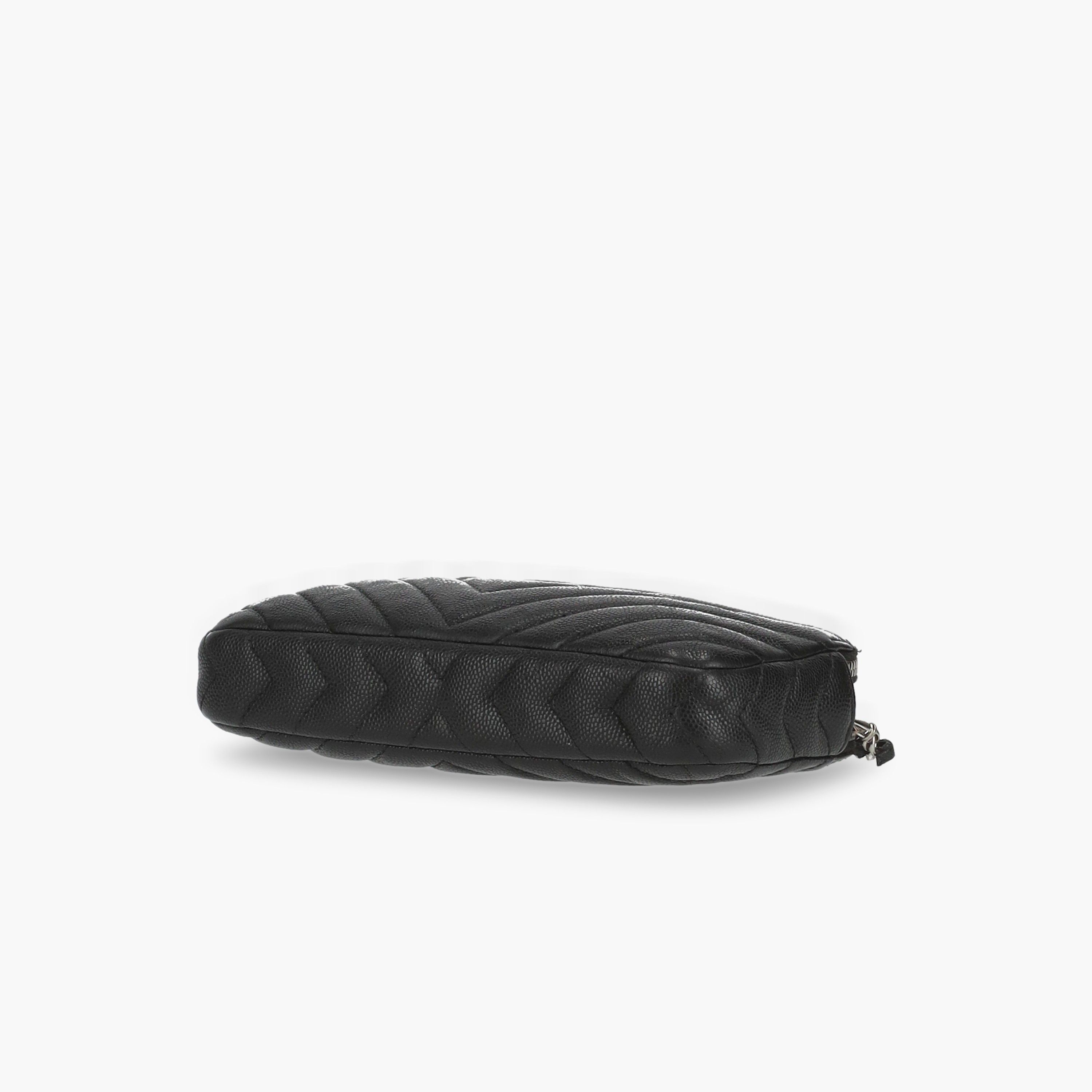 Pre-owned Chanel Chevron Double Zip Wallet On Chain In Black