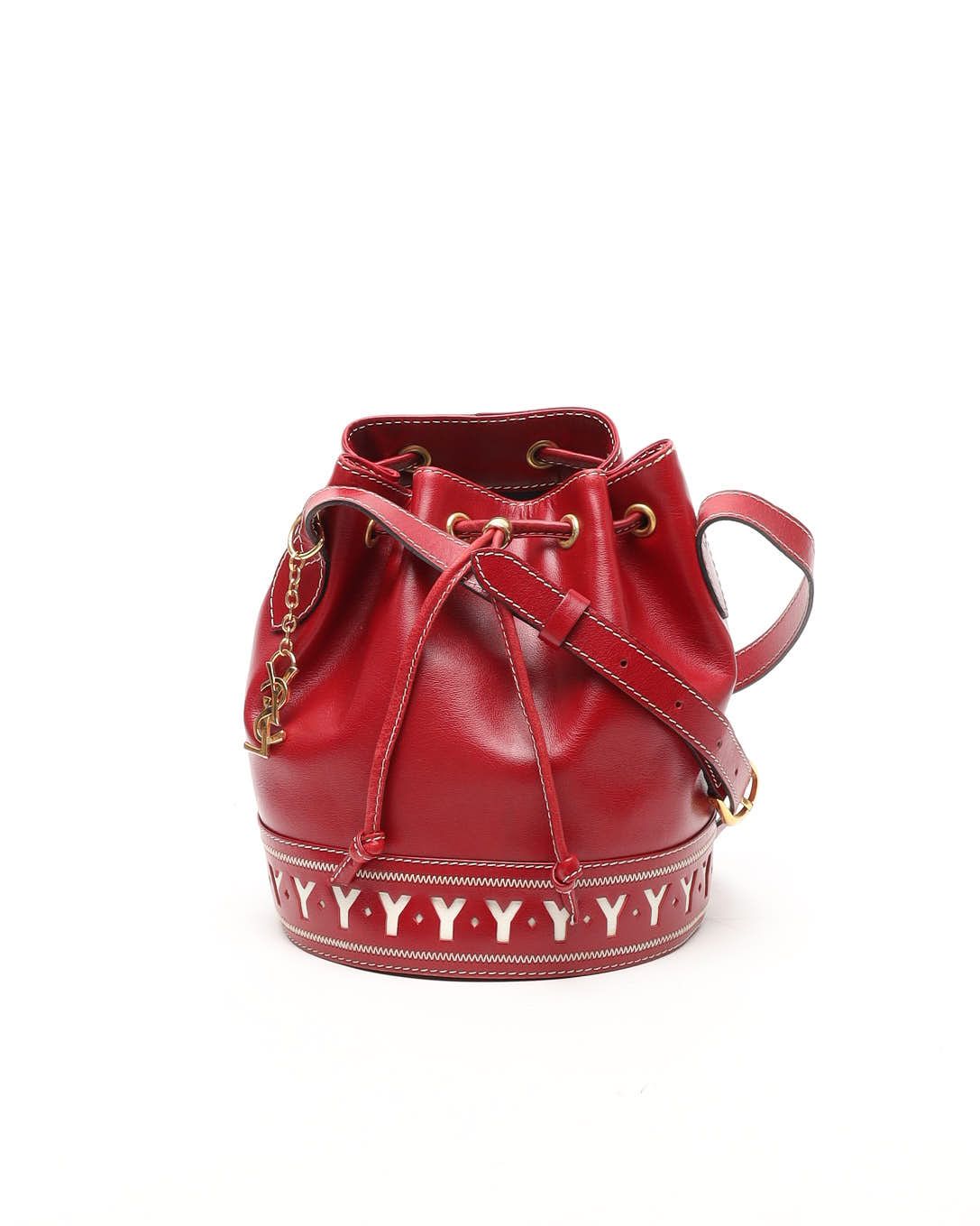 Saint Laurent Y Logo Drawstring Bucket Bag In Red