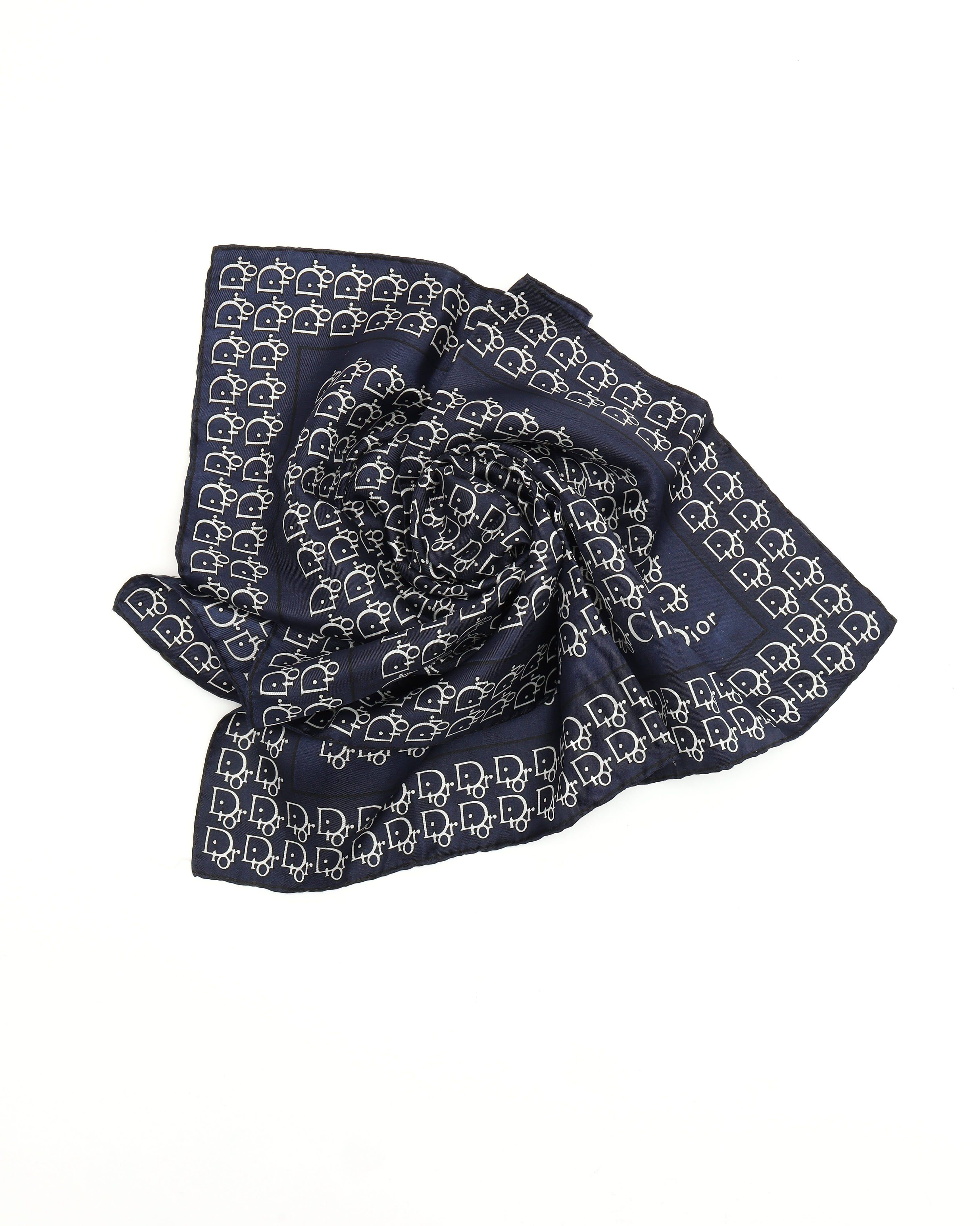 Dior Christian 45 Oblique Silk Scarf In Blue