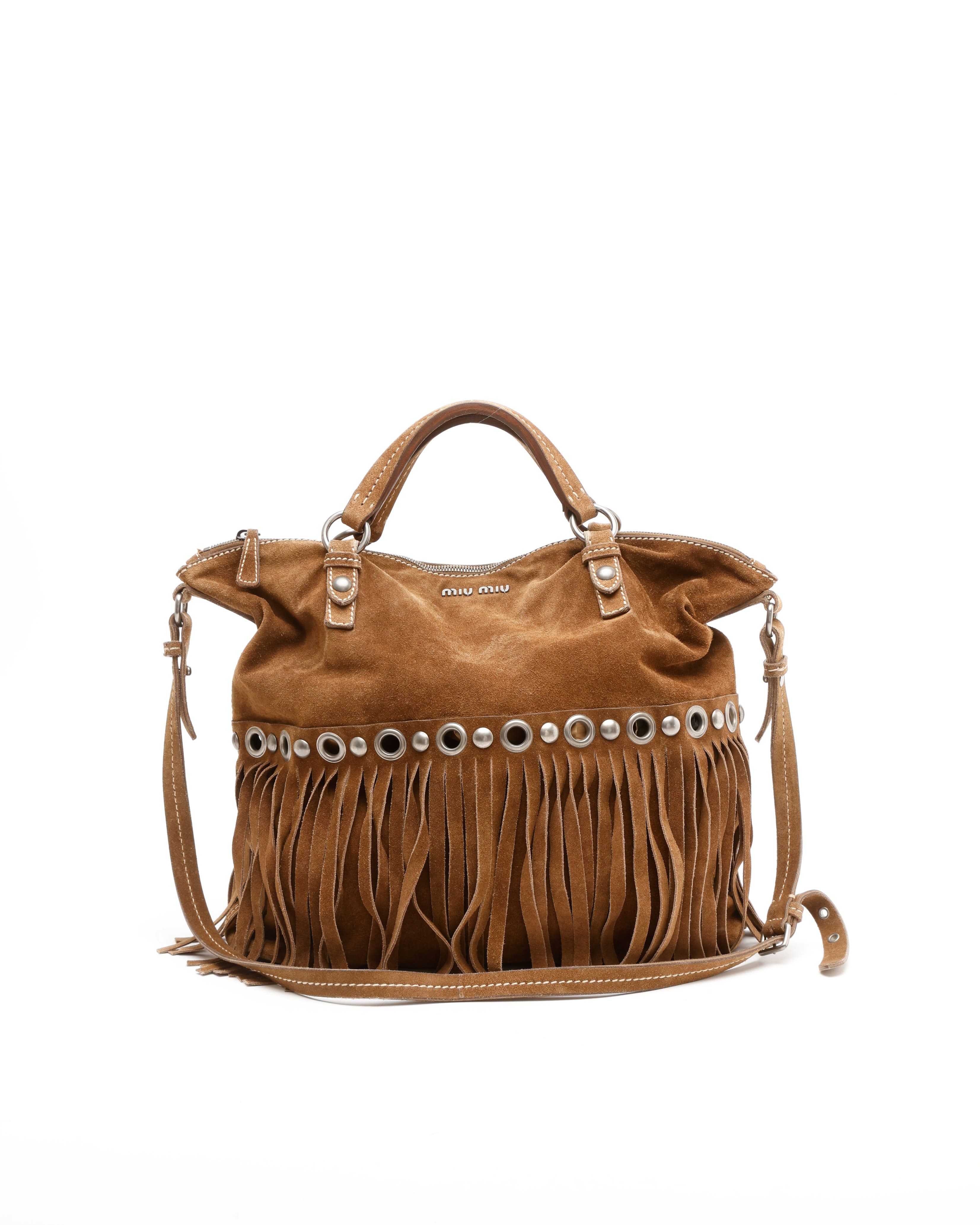 MIU MIU Suede Fringe Hobo Bag