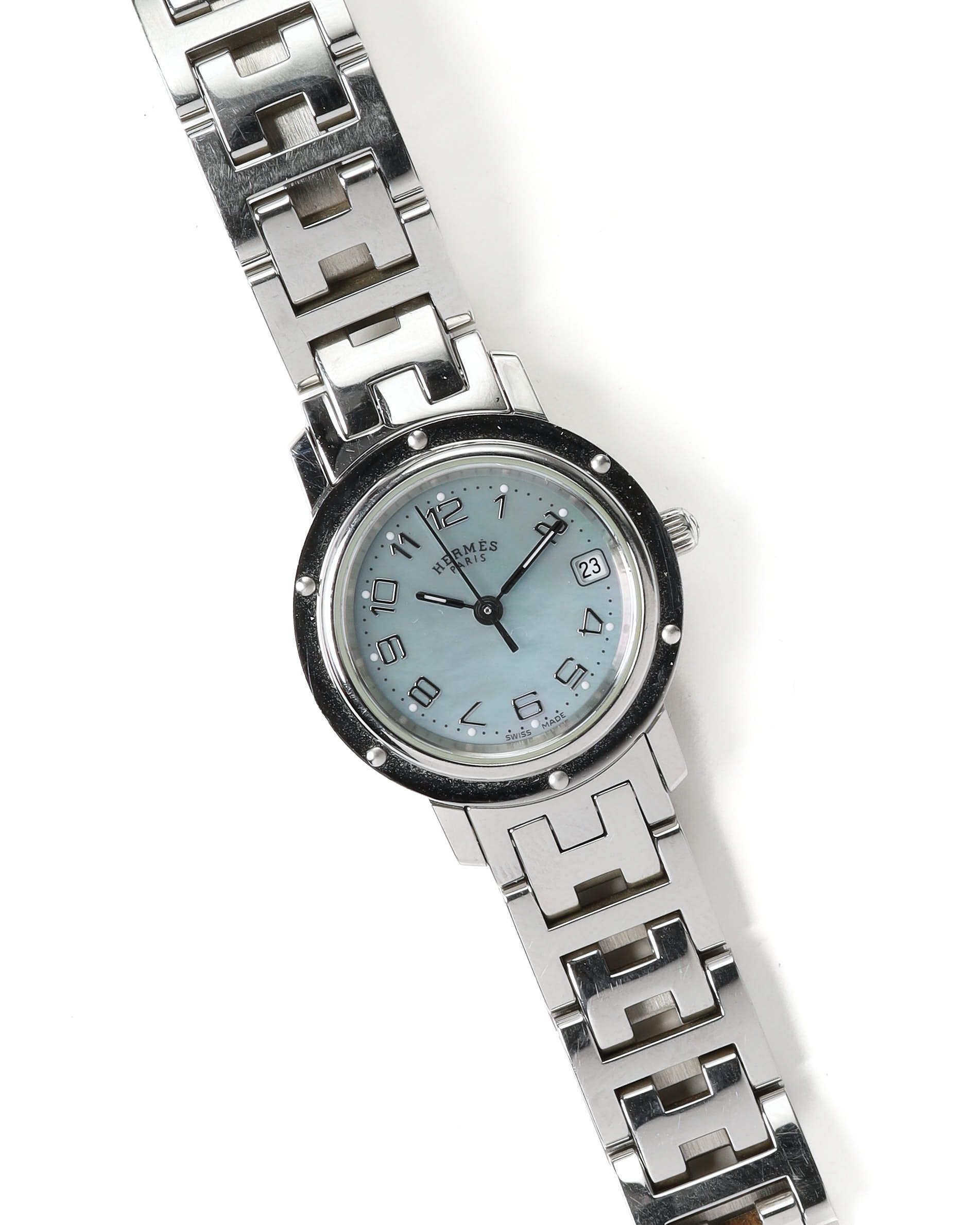 Pre-owned Hermes Hermès Clipper 24mm Ca 2010 Watch In Silver