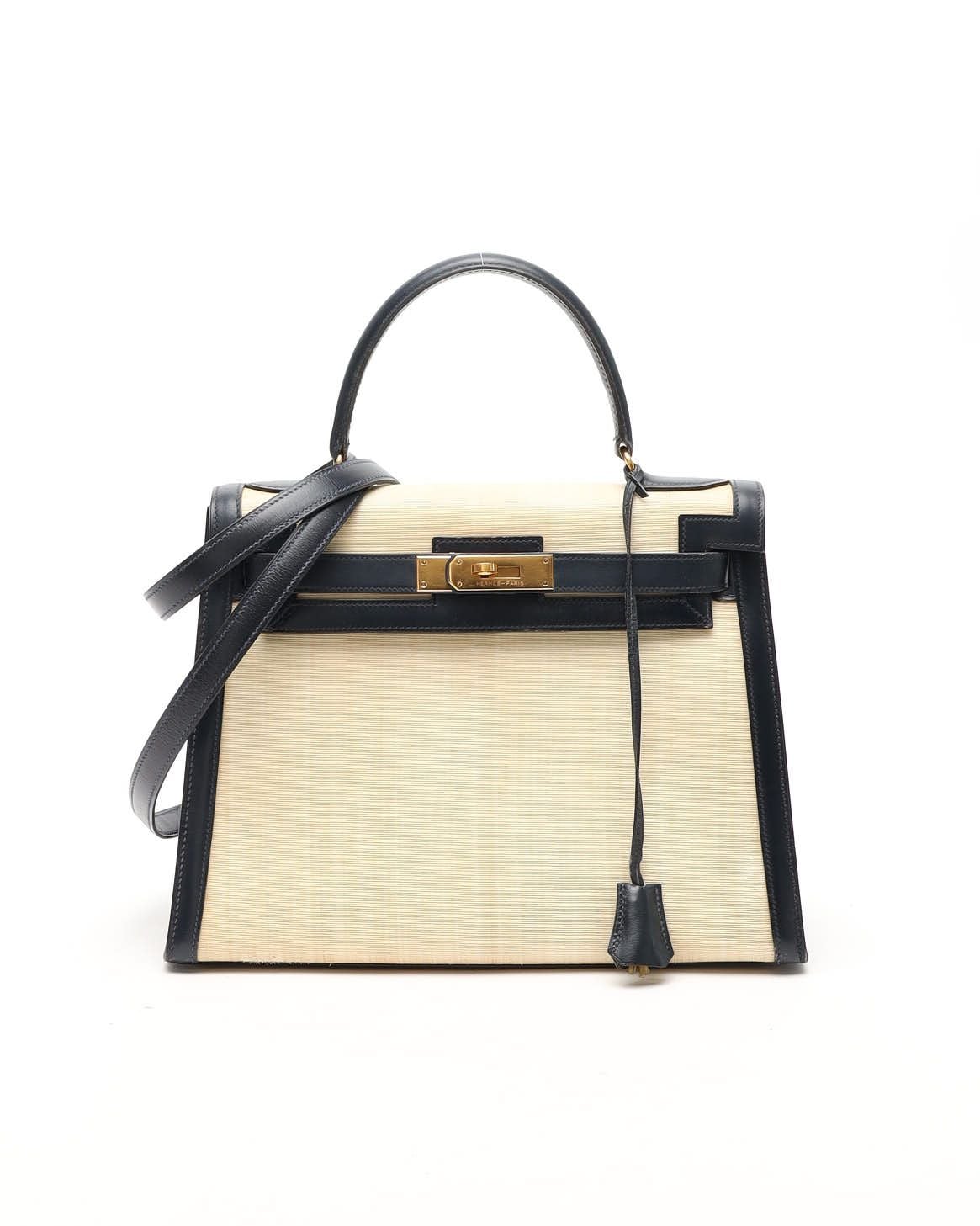 Hermès Kelly Sellier 28 Bleu Marine Box Toile Canvas Bag