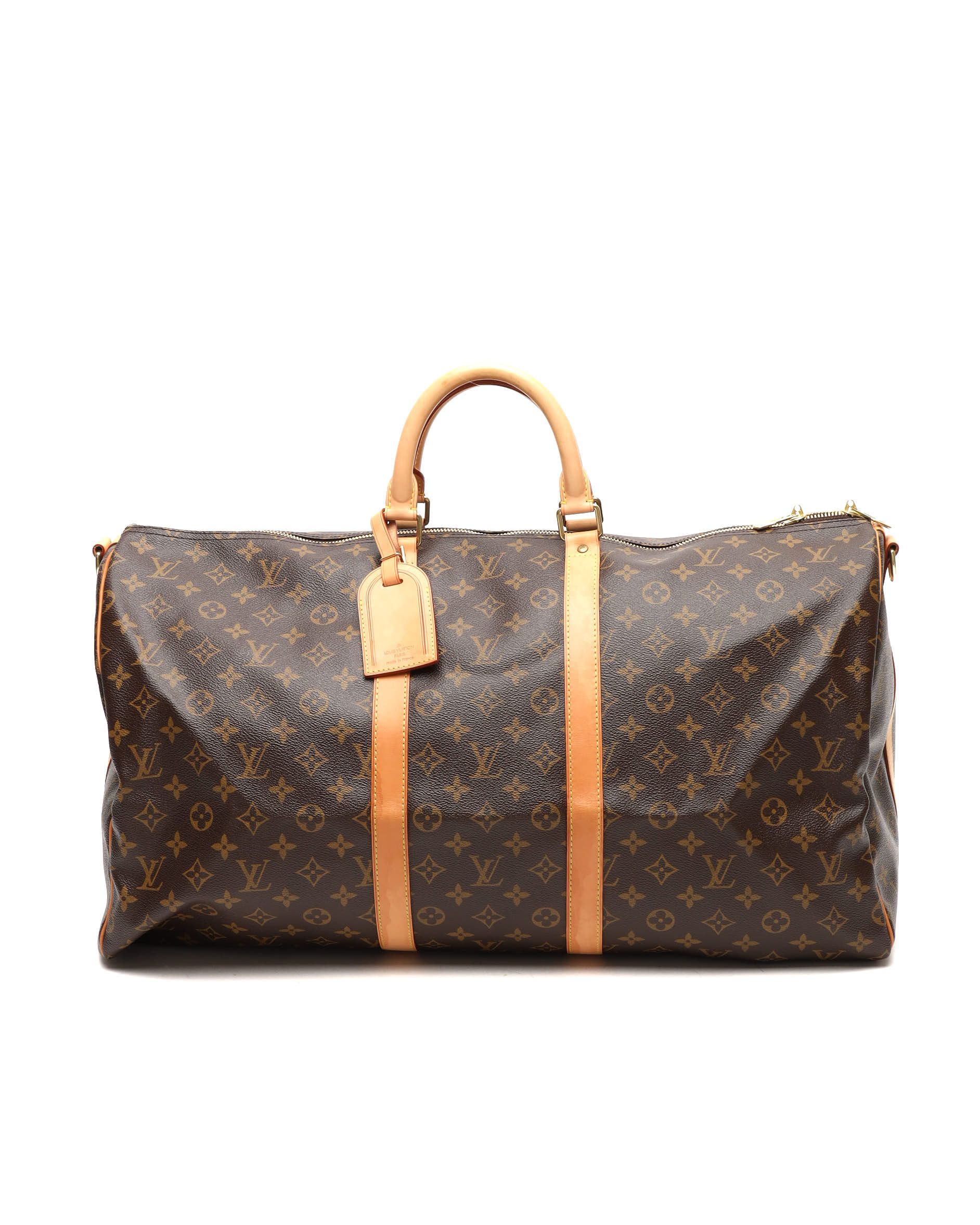 Pre-owned Louis Vuitton Monogram Keepall Bandoulière 55 Weekend Bag In Brown
