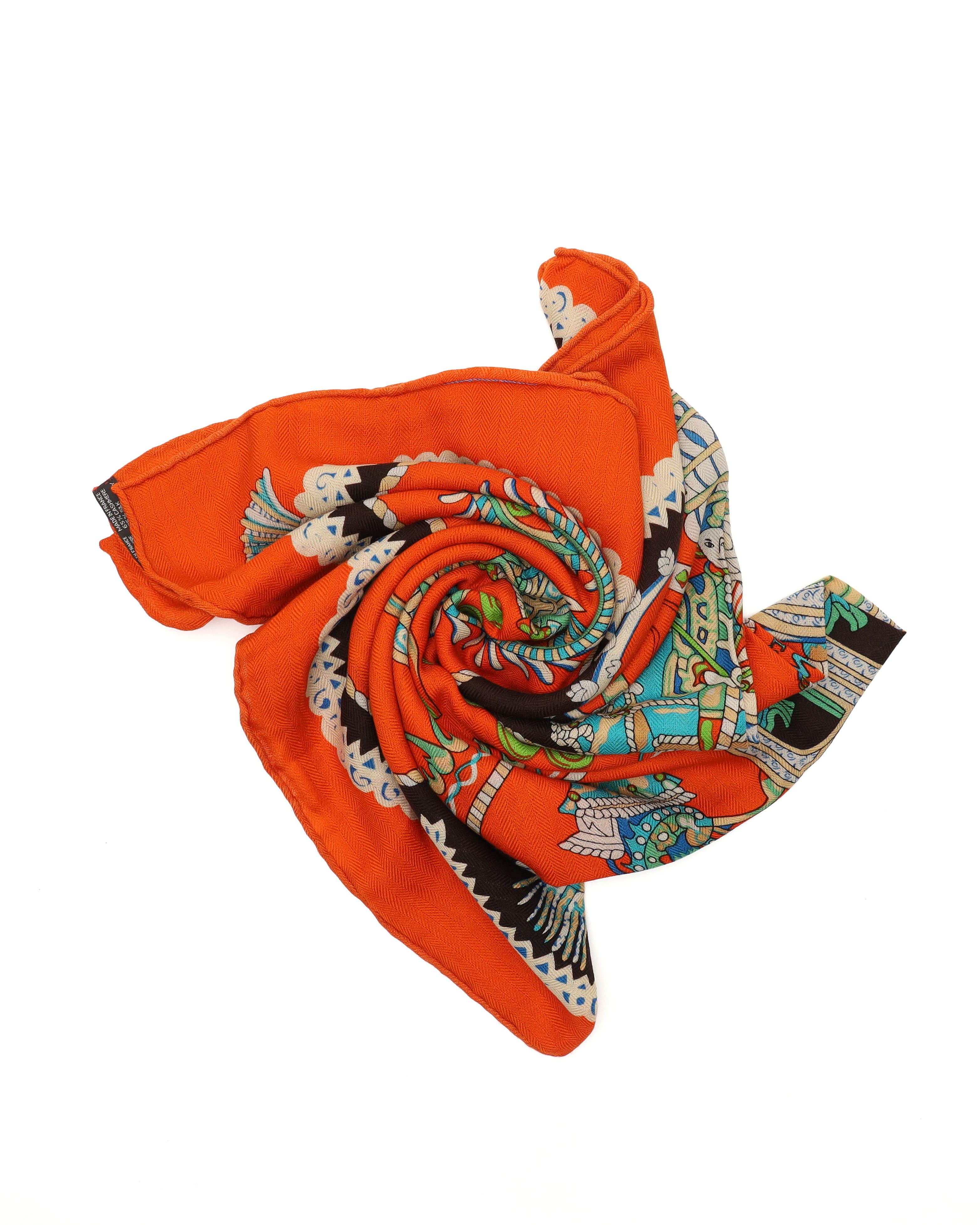 Pre-owned Hermes Hermès 140 Paperoles Cashmere Silk Scarf In Orange