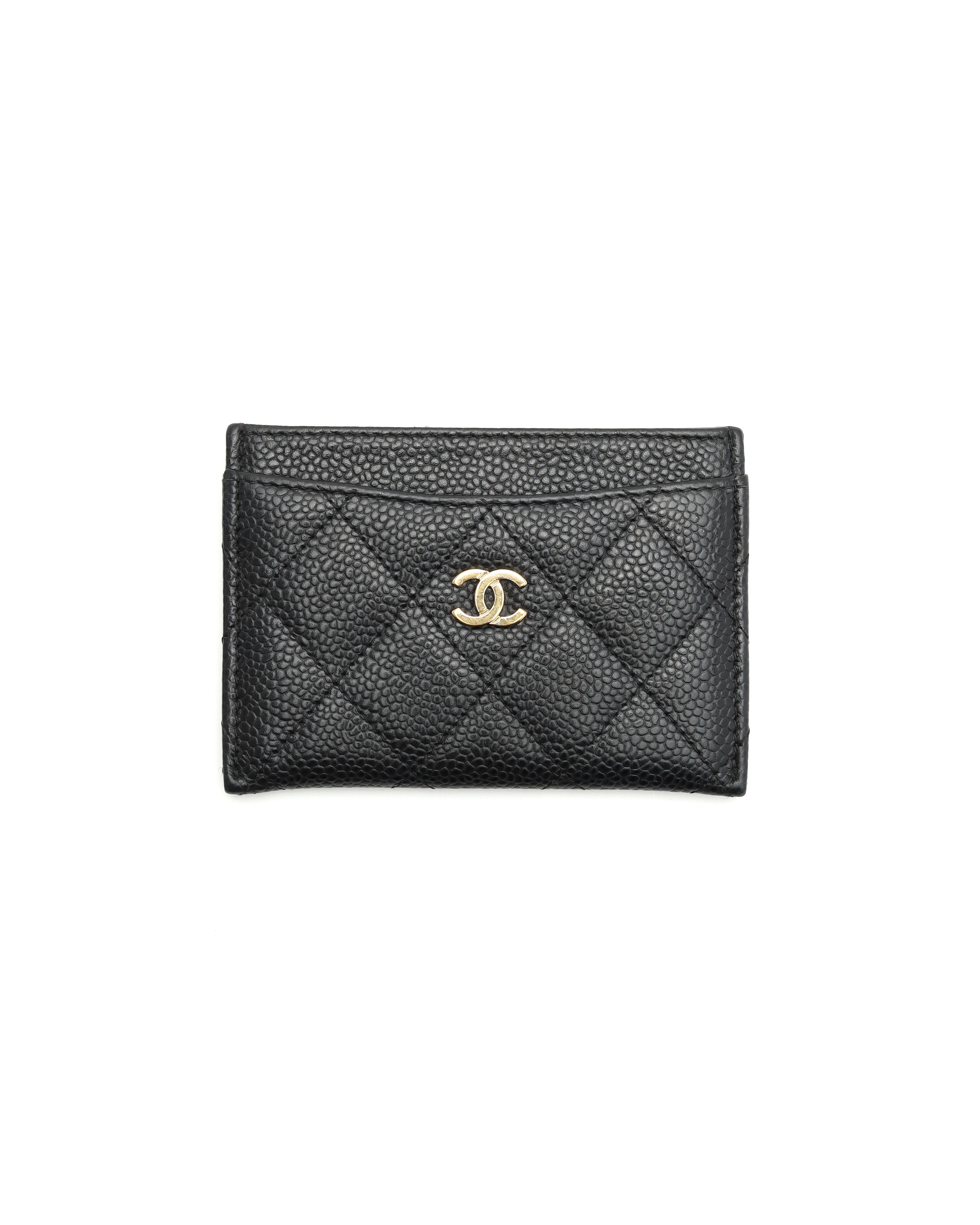 Pre-owned Chanel Coco Mark Caviar Card Holder In Black