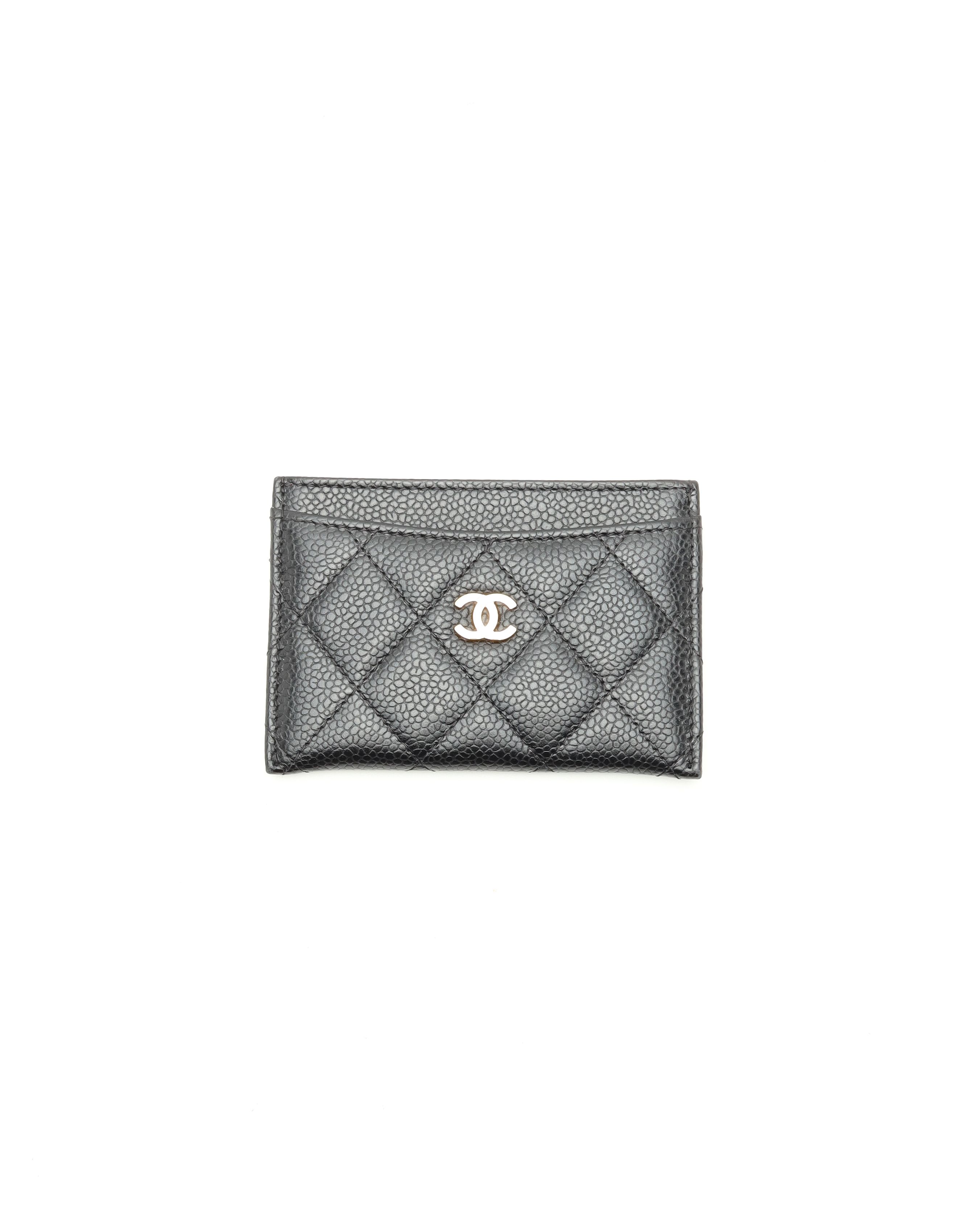 Pre-owned Chanel Coco Mark Caviar Card Holder In Black