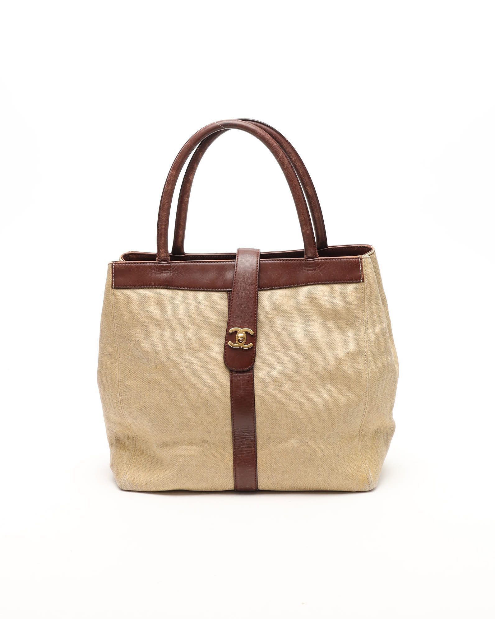 Pre-owned Chanel Linen Canvas Tote Bag In Multi