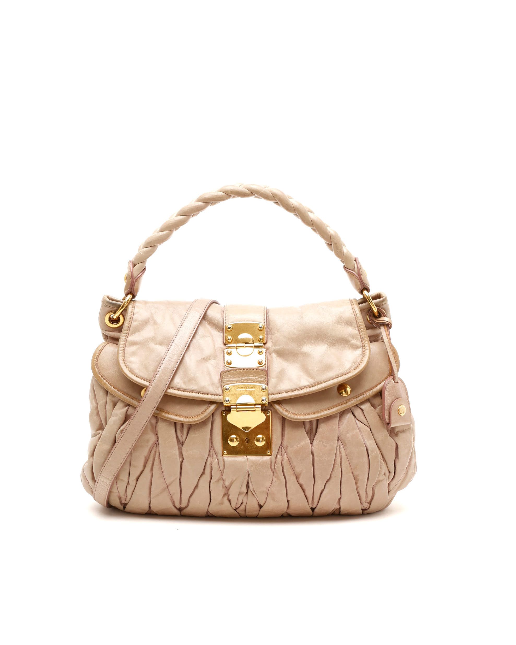 Miu Miu Matelassé Coffer Hobo Bag In Sand