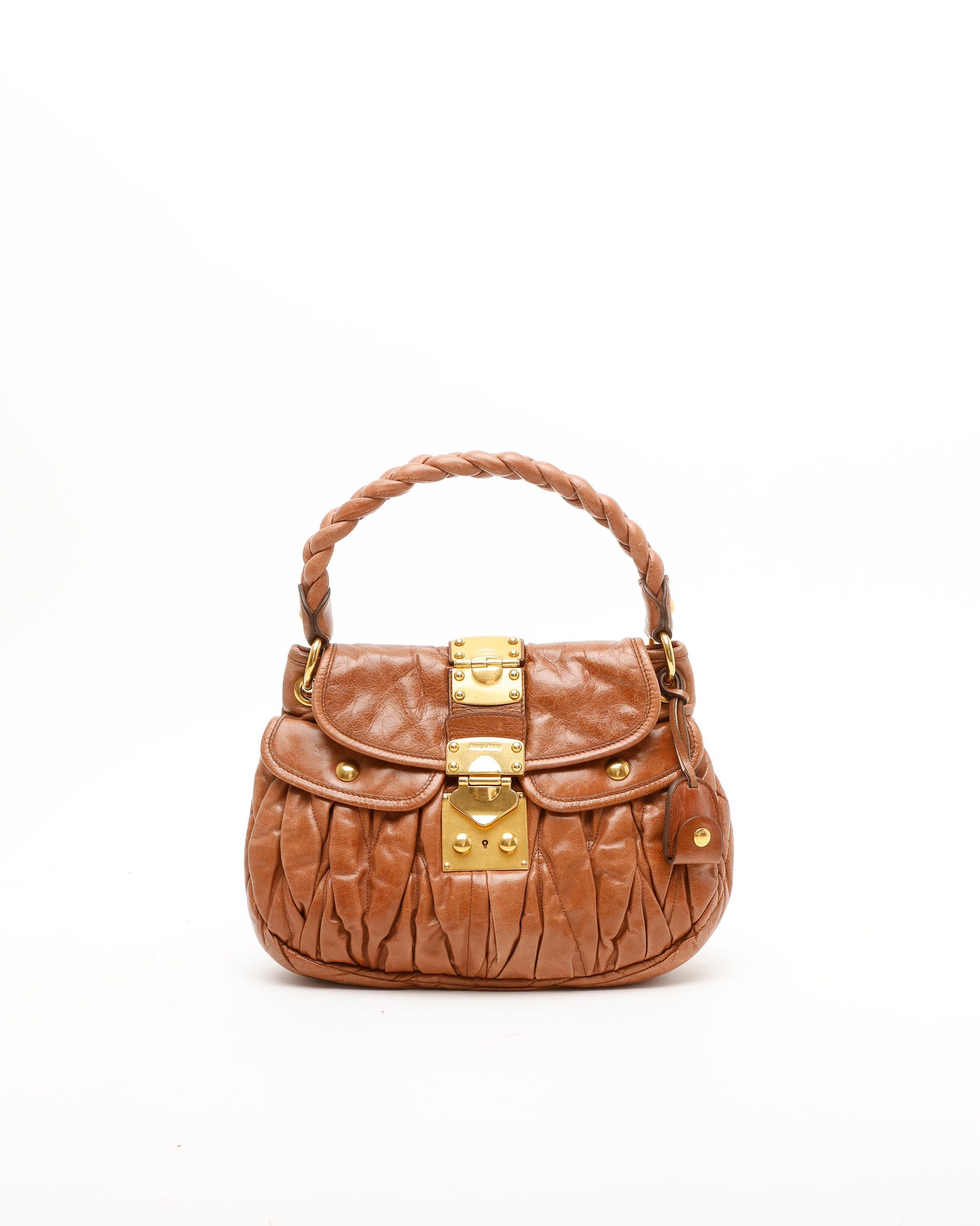 Miu Miu Matelassé Coffer Bag In Brown