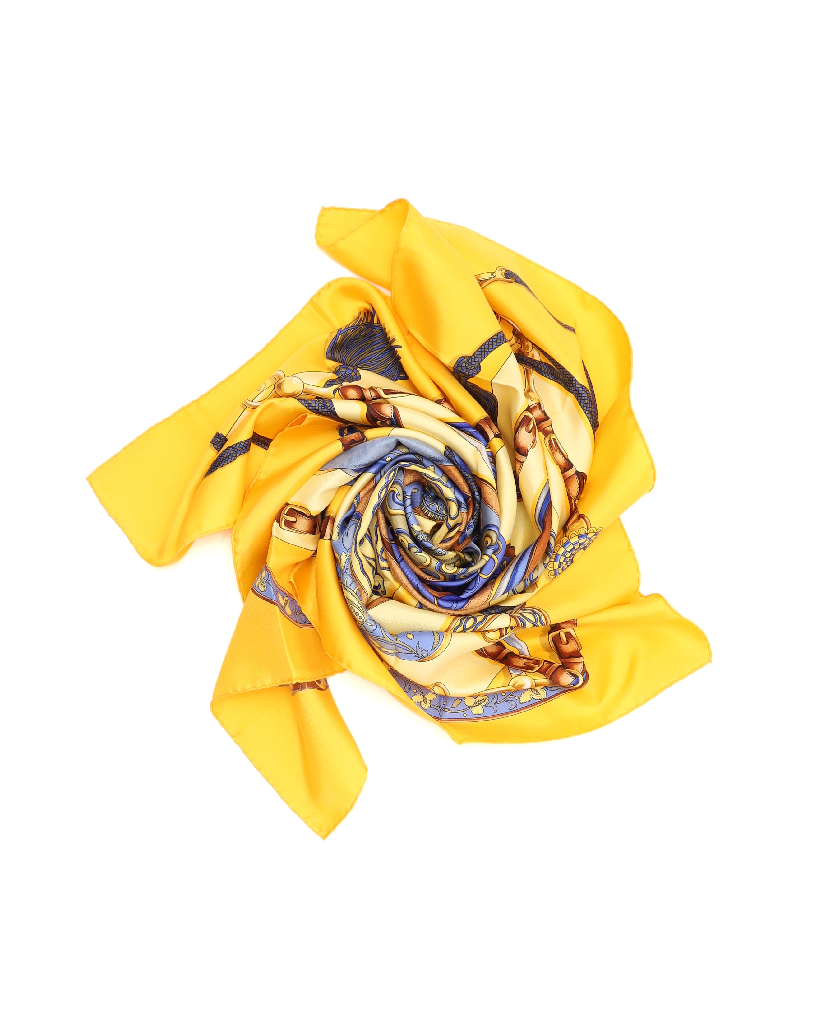 Pre-owned Hermes Hermès Carré 90 Festival Silk Scarf In Yellow