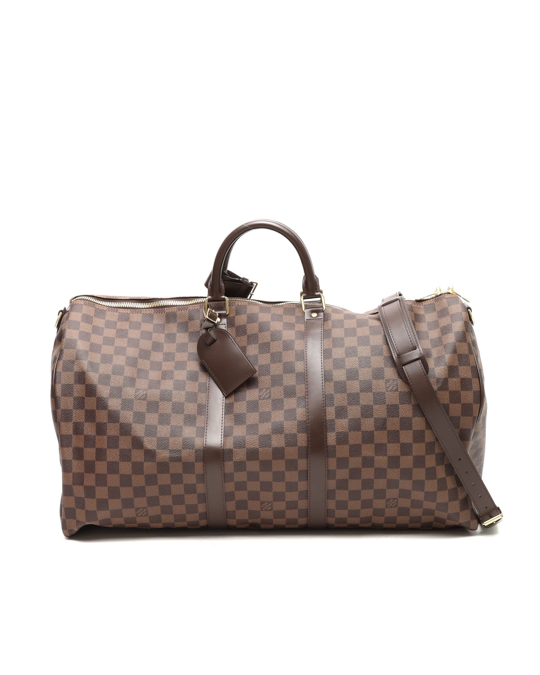 Pre-owned Louis Vuitton Damier Ebene Keepall Bandoulière 55 Weekend Bag In Brown