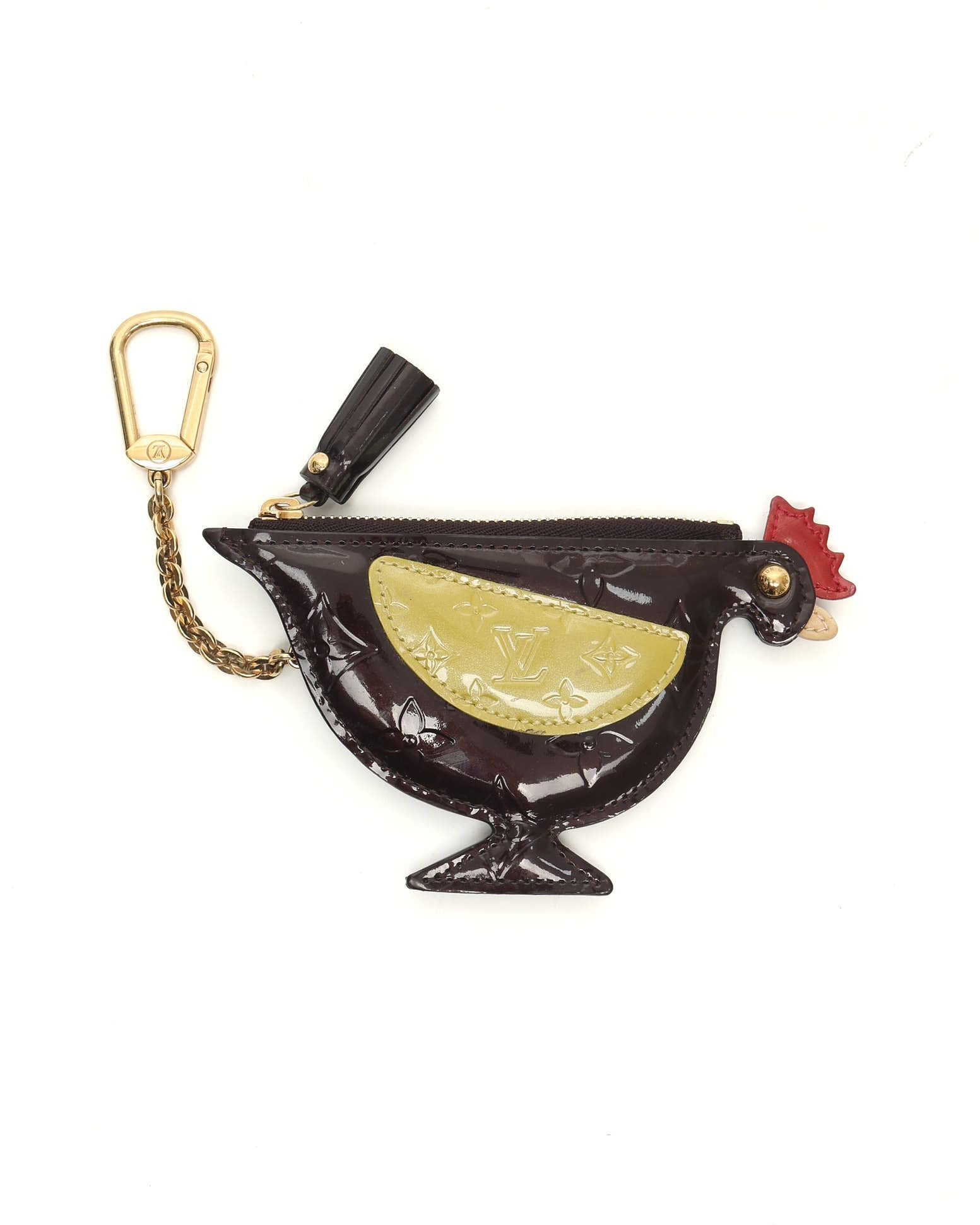 Pre-owned Louis Vuitton Vernis Chicken Coin Purse In Burgundy