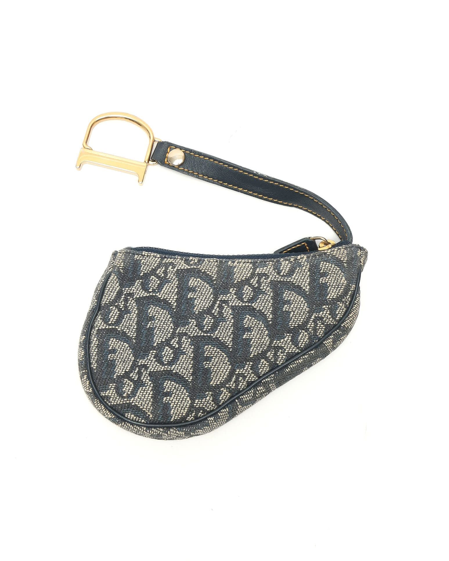 Dior Christian  Oblique Saddle Coin Purse In Blue