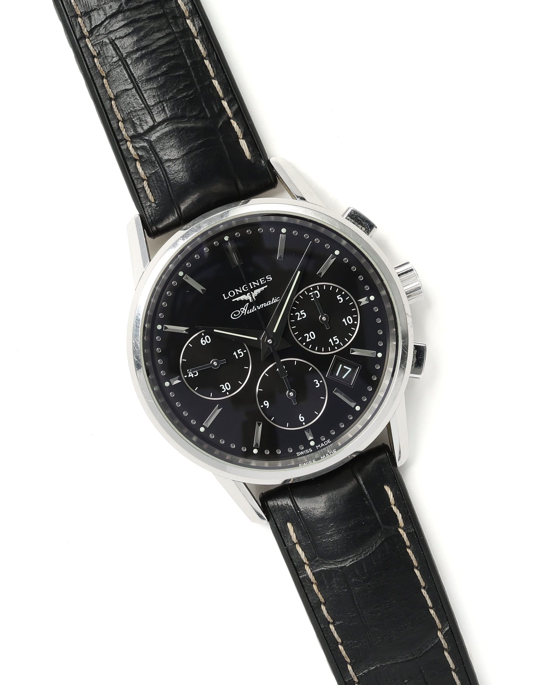 Longines Heritage Column Wheel Chronograph Full Set Watch In Black