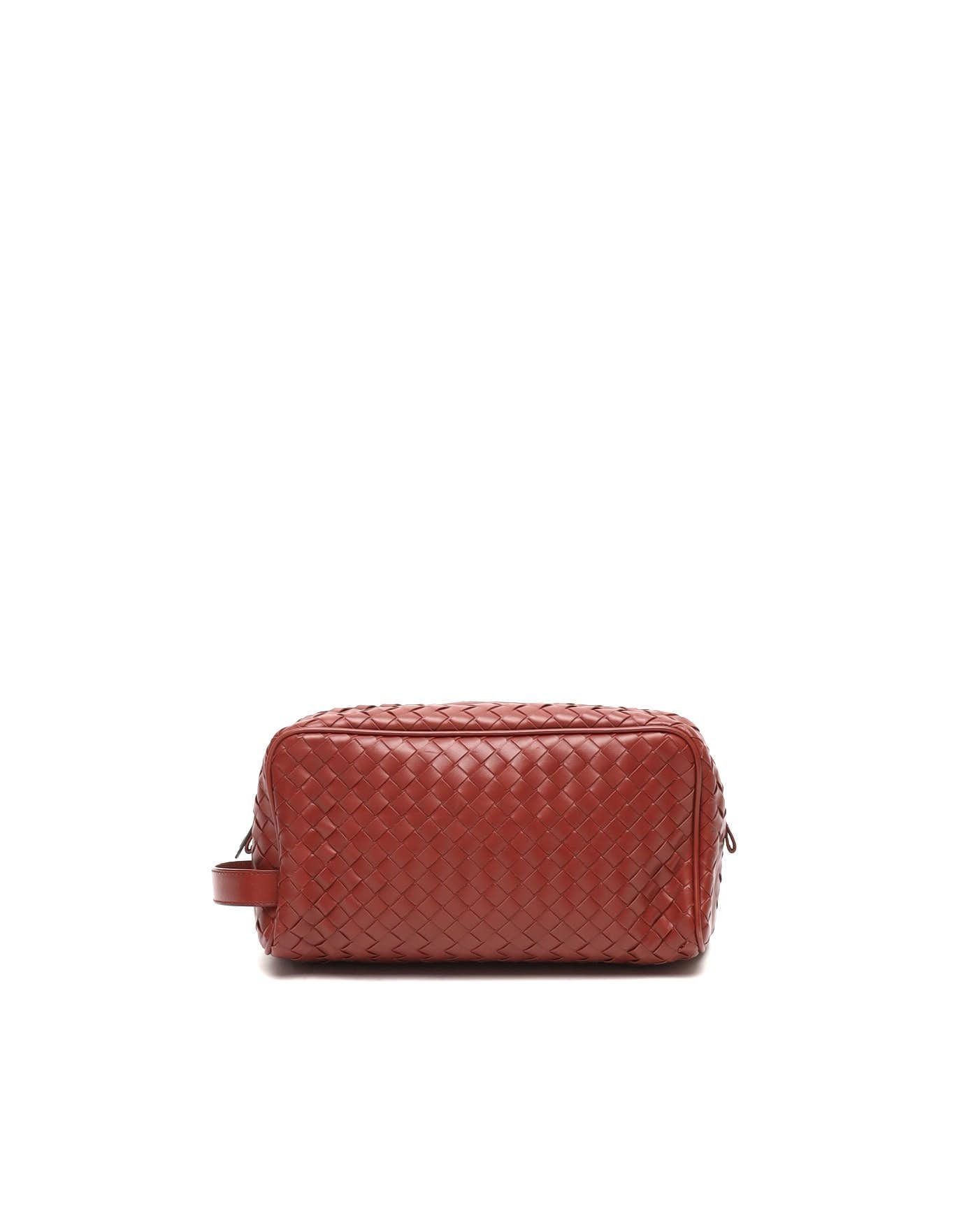 Bottega Veneta Intrecciato Leather Travel Pouch In Red