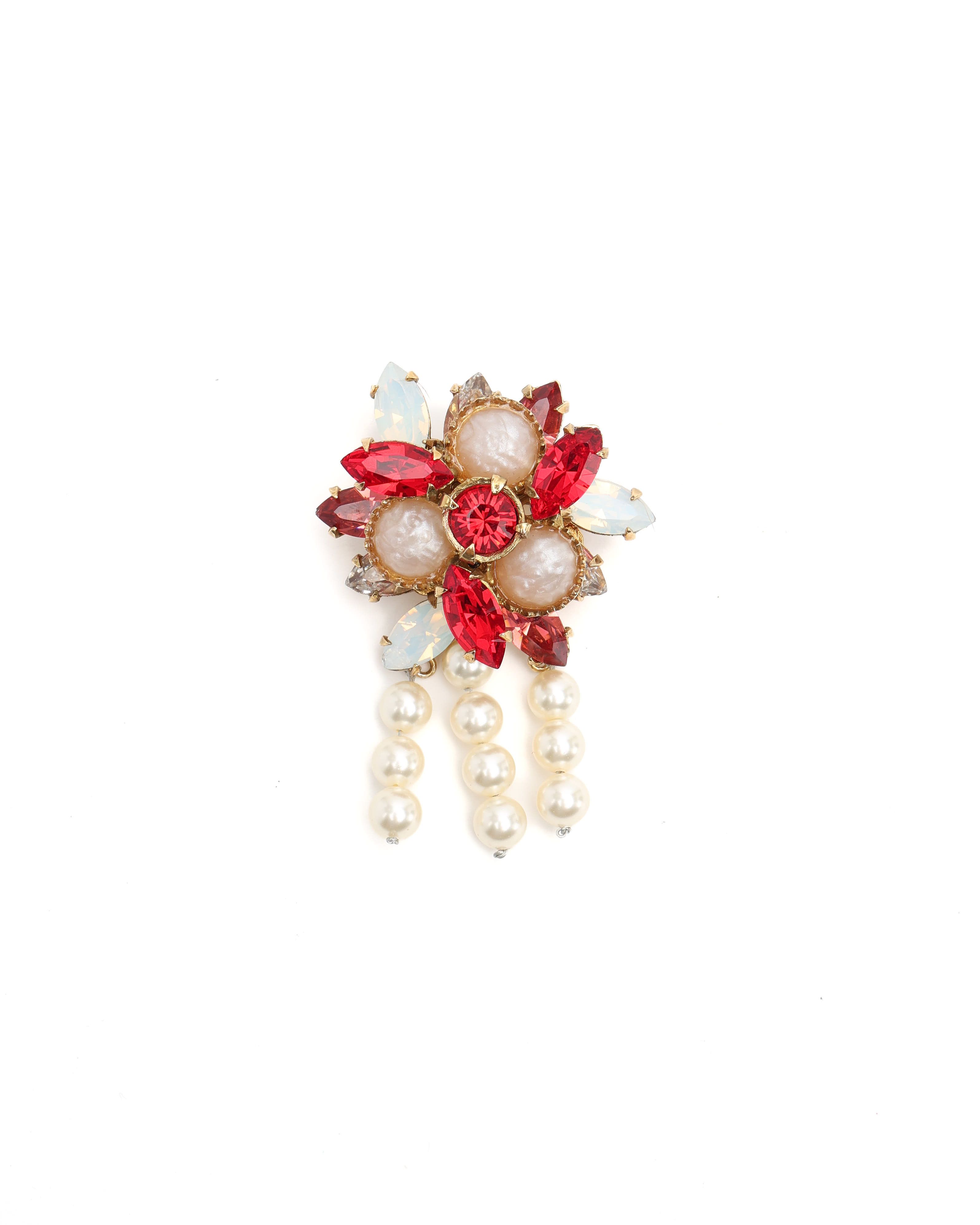 Miu Miu Rhinestone Brooch In Red