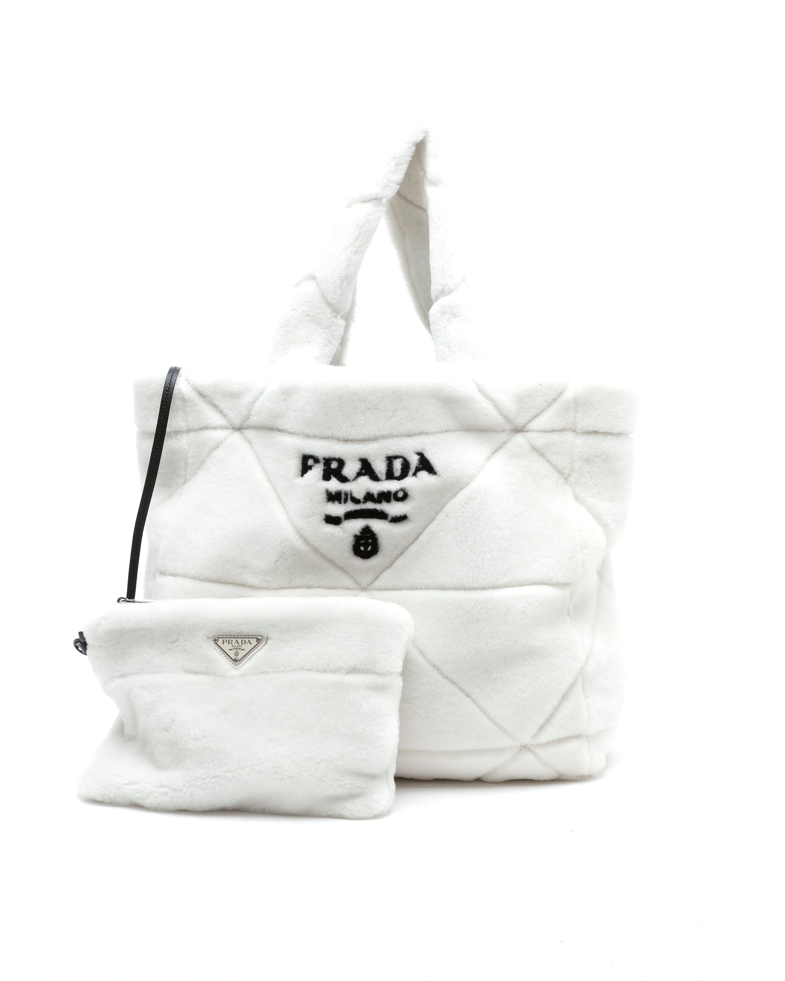Prada Shearling Tote Bag In White