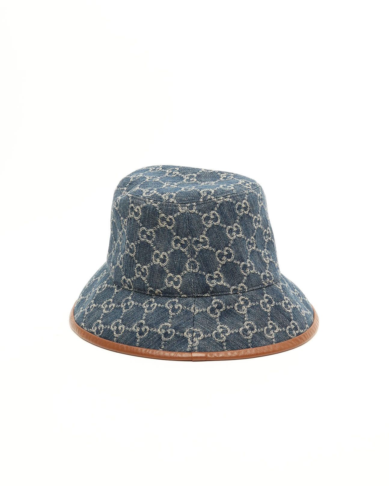 Gucci Denim Gg Bucket Hat, Size L In Blue
