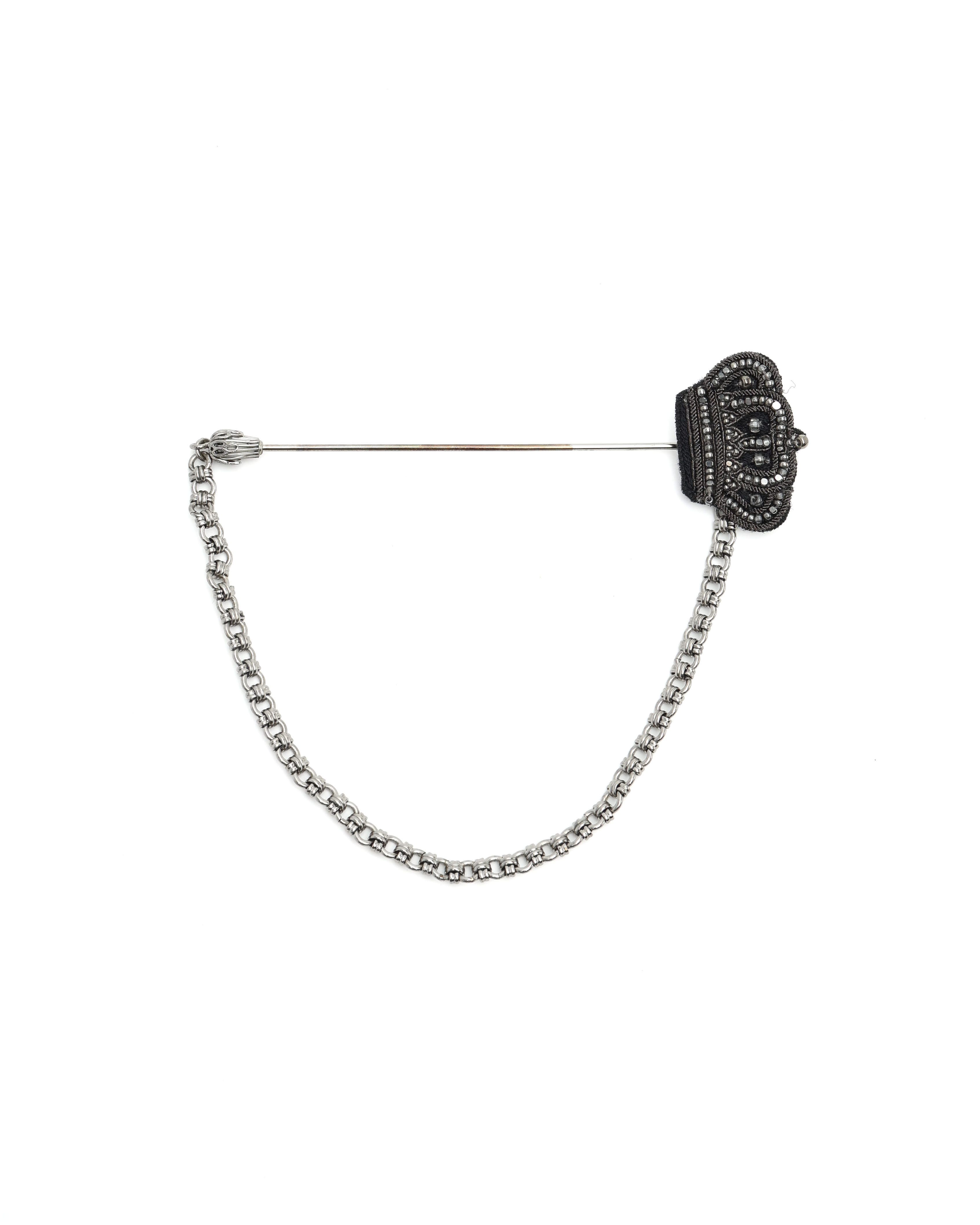 Dolce & Gabbana Beaded Crown Pin Brooch In Black
