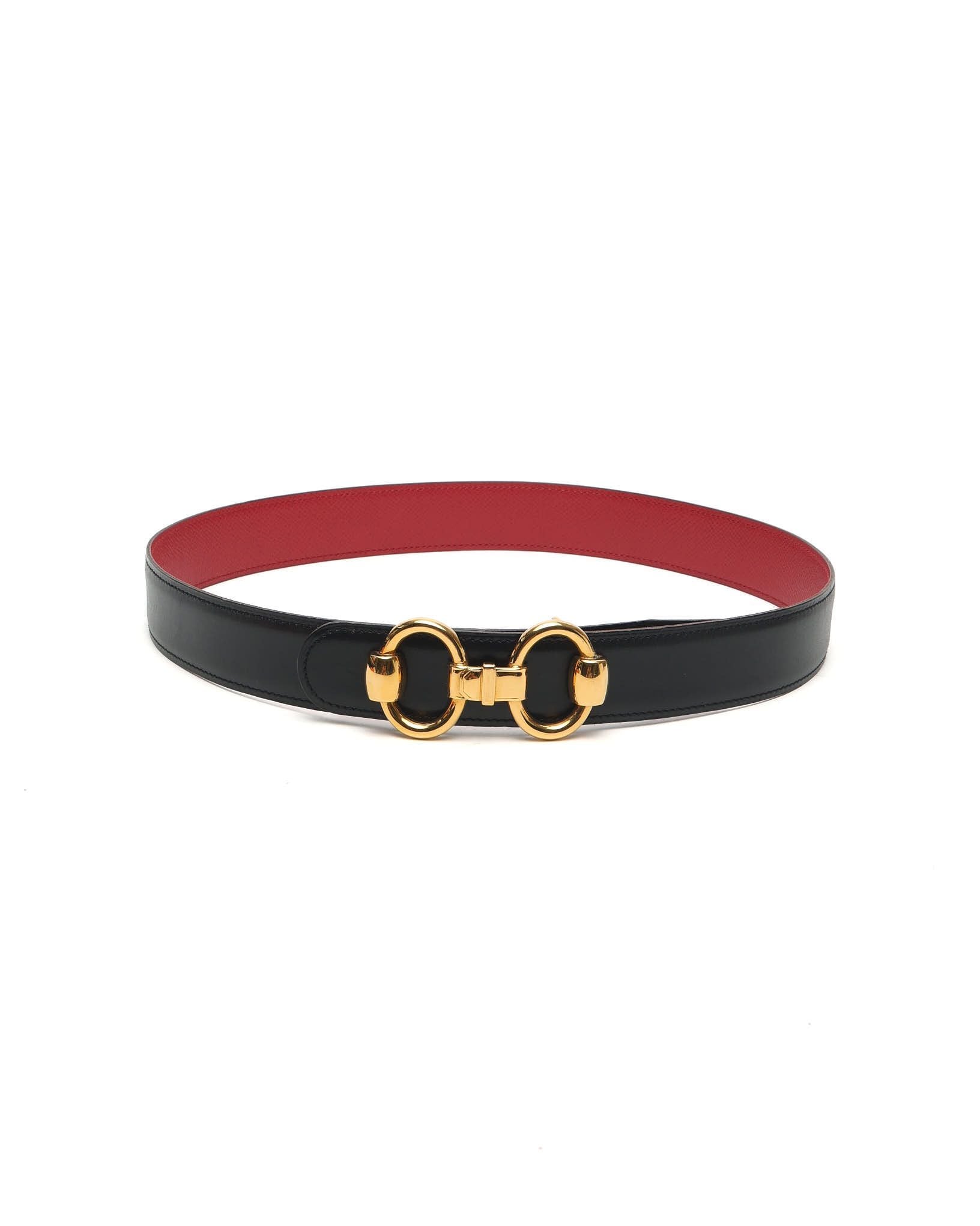 Pre-owned Hermes Hermès  Horsebit Belt, Size 75 In Black
