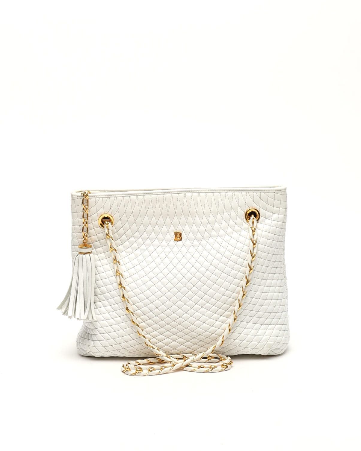 Pre-owned Bally Chain Tote Bag In White